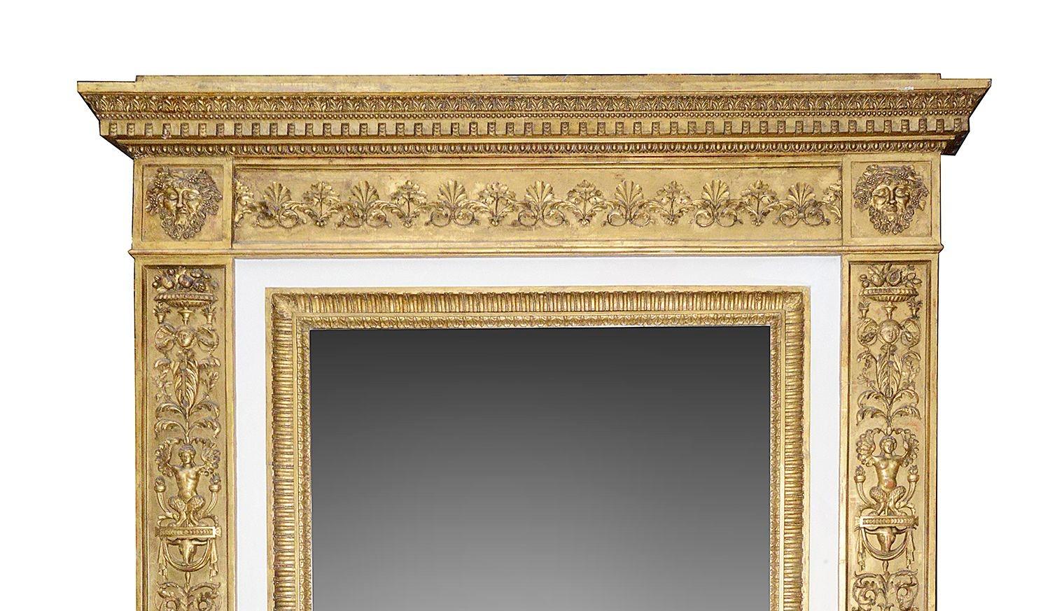 Gilt Late 18th Century Italian carved gilt wood and gesso wall mirror. For Sale