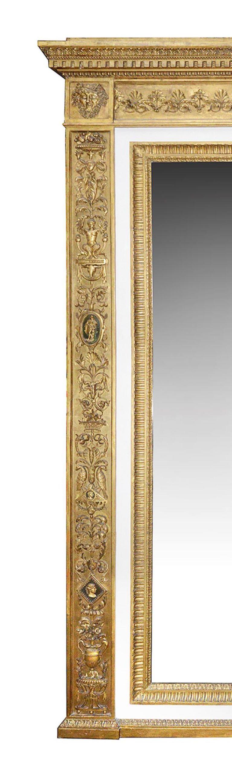 Late 18th Century Italian carved gilt wood and gesso wall mirror. In Good Condition For Sale In Brighton, Sussex