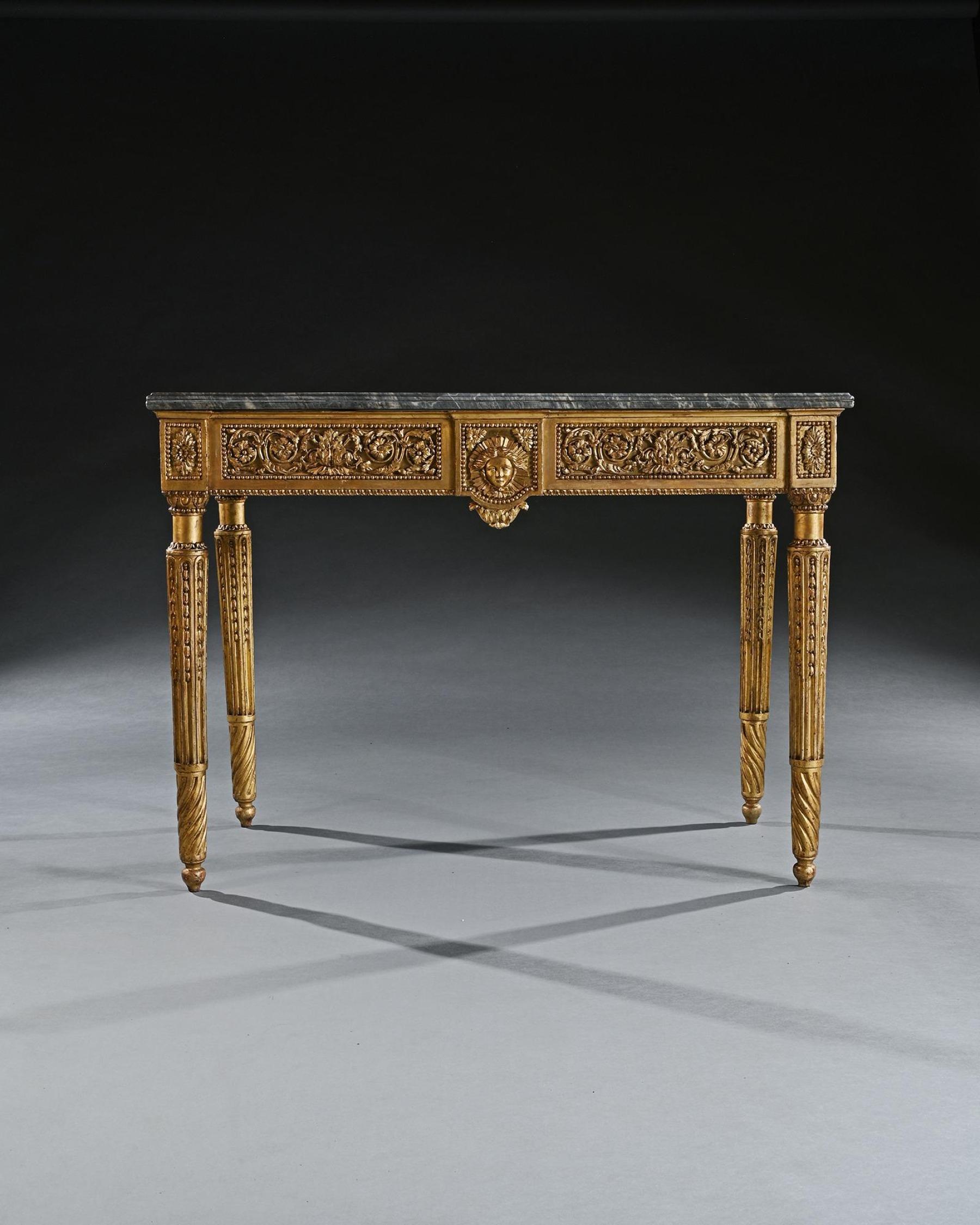 Very fine late 18th Century Italian gilt wood console table with marble top possibly from Florentine.

Italian Possibly Florentine - Circa 1780

This exceptionally fine table, of rectangular design, achieves its exquisite decorative impact through