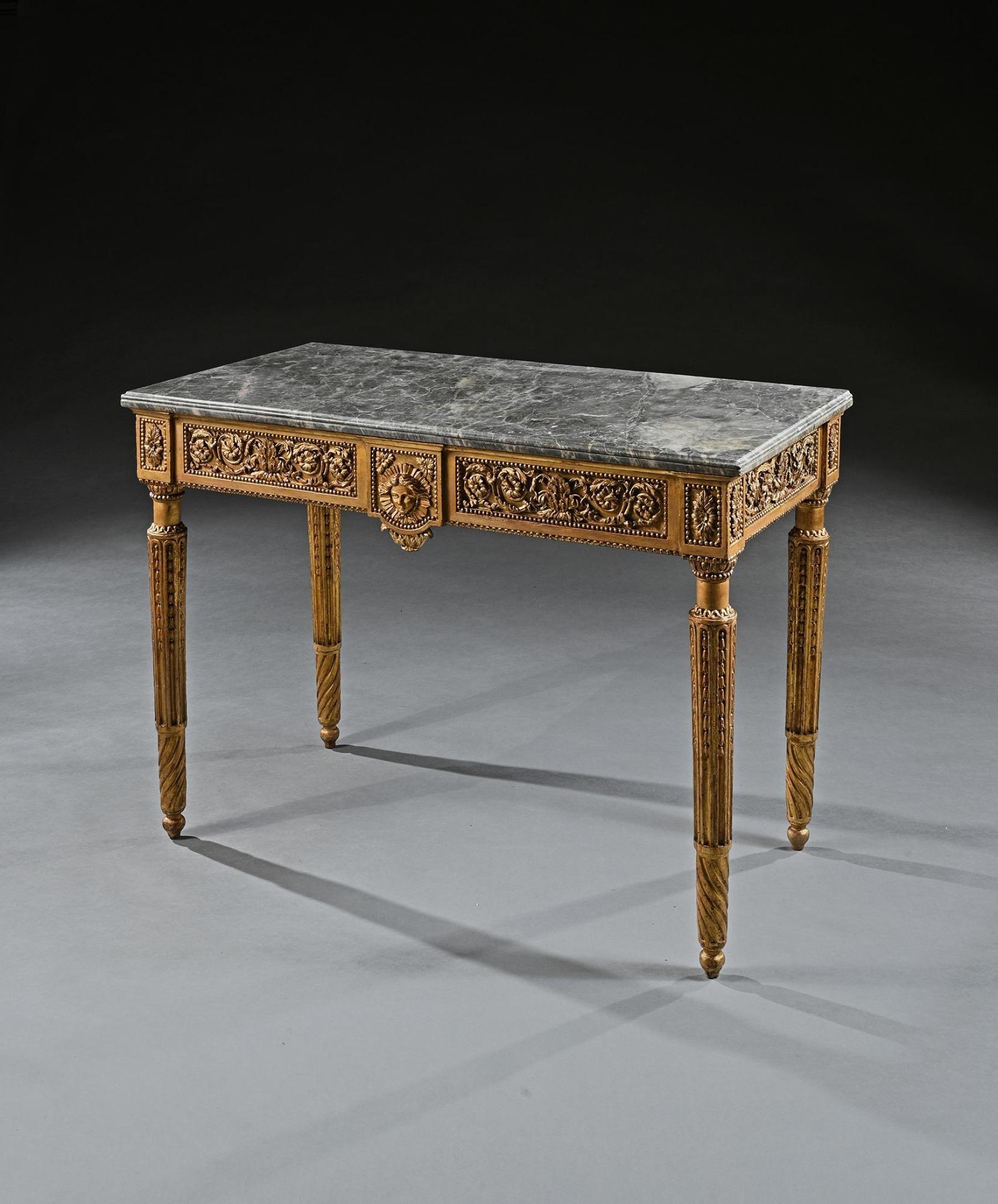 italien Table console en bois doré sculpté à dessus de marbre, fin du 18e siècle, Italie en vente
