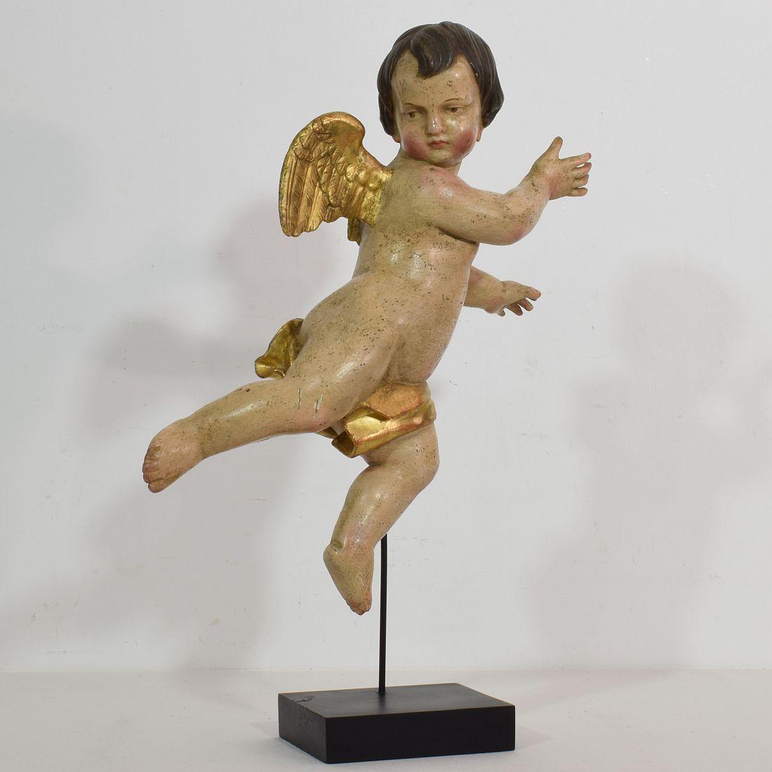 Hand-Carved Late 18th Century, Italian Carved Wood Baroque Angel