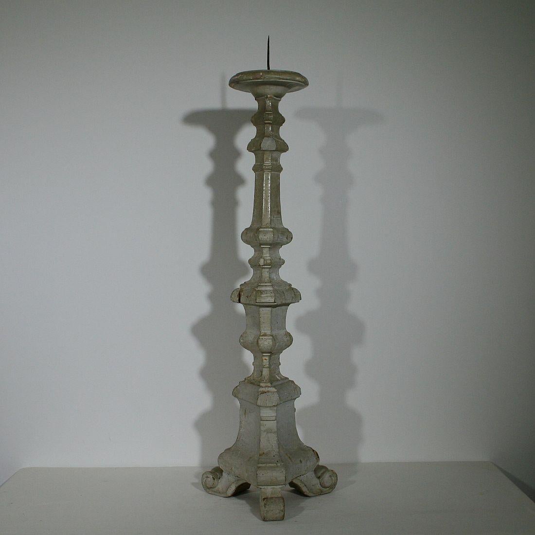 Hand-Carved Late 18th Century Italian Carved Wooden Candlestick