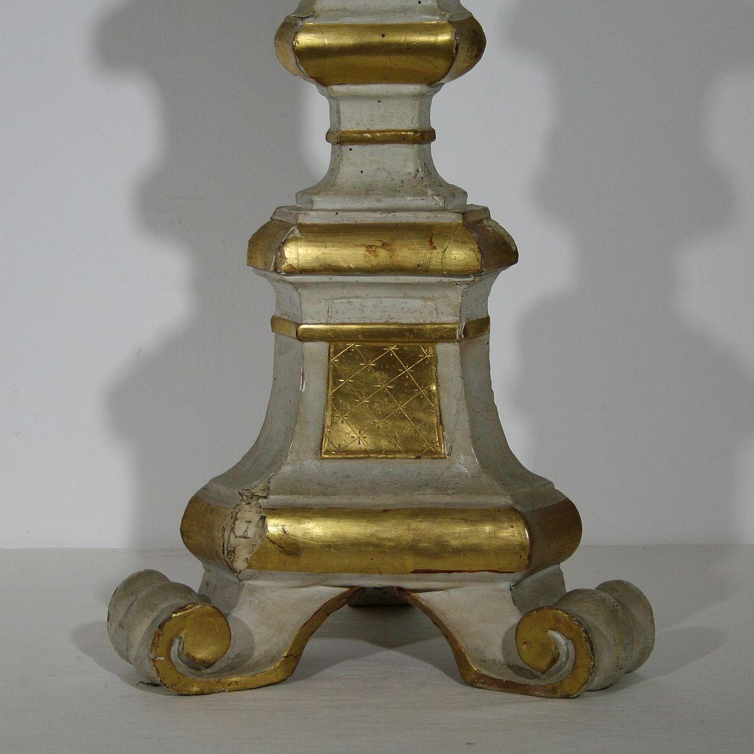 18th Century and Earlier Late 18th Century Italian Carved Wooden Candlestick