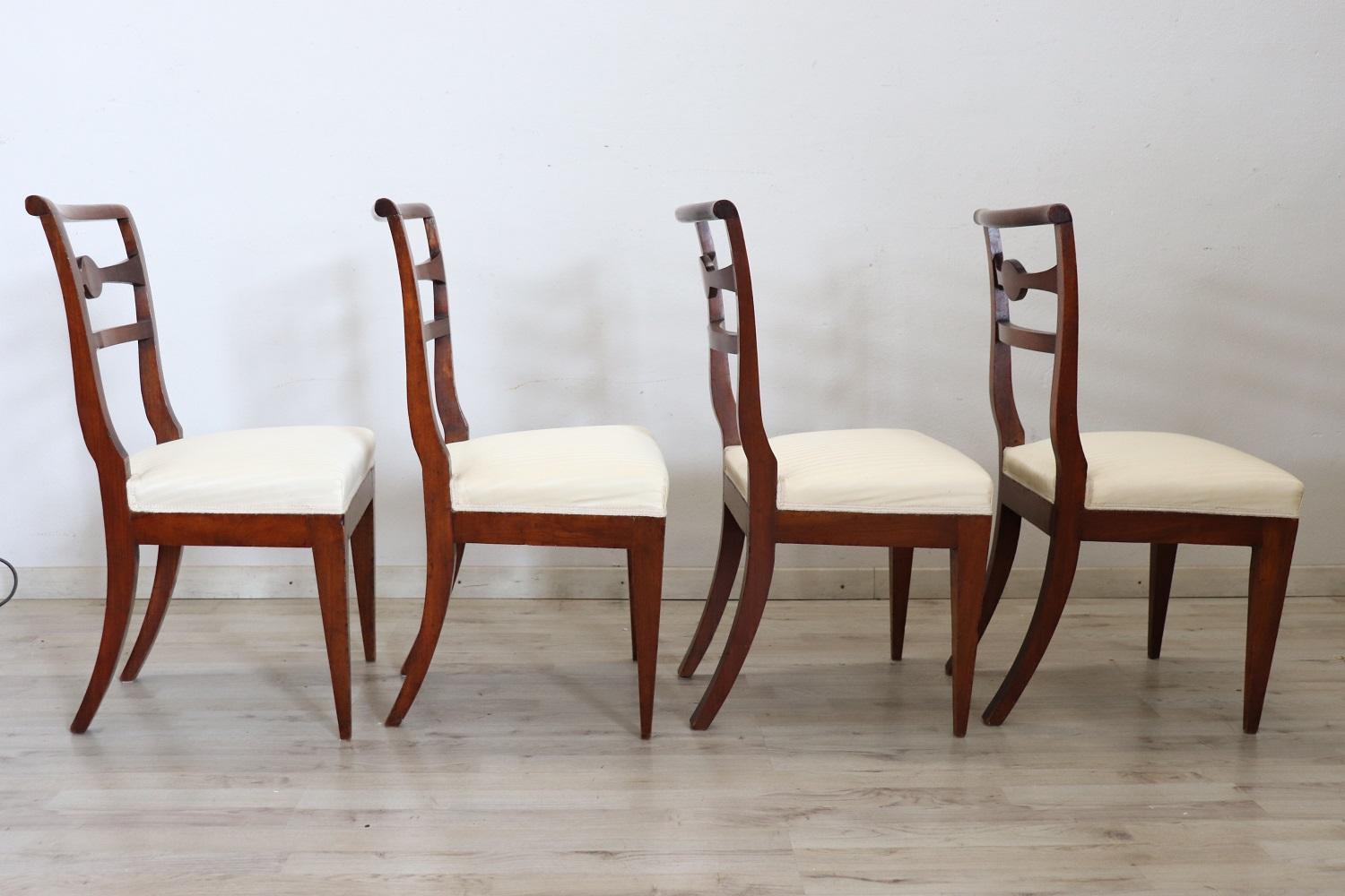 Late 18th Century Italian Directoire Antique Dining Room Chairs, Set of Four 4