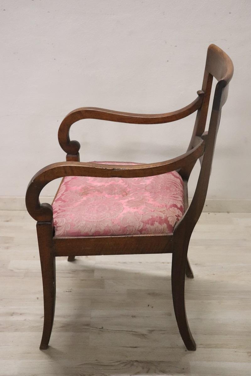 Late 18th Century Italian Directoire Solid Walnut Armchair  For Sale 2