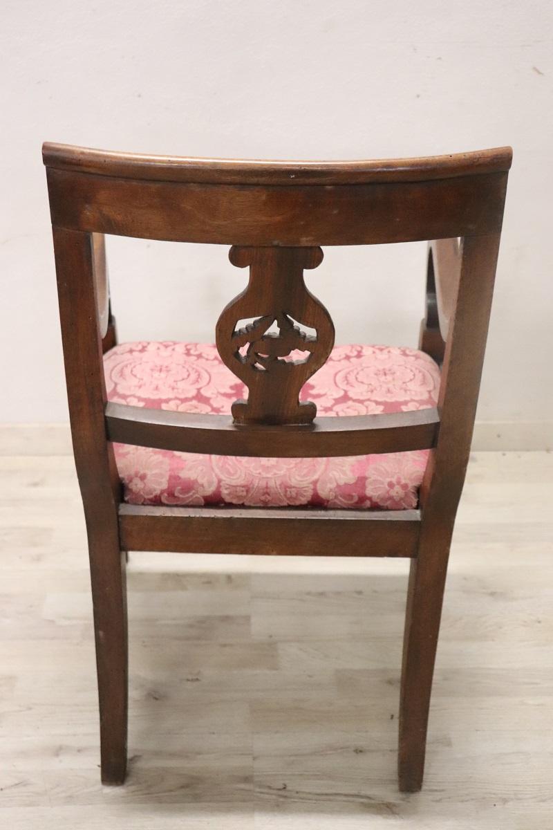 Late 18th Century Italian Directoire Solid Walnut Armchair  For Sale 3