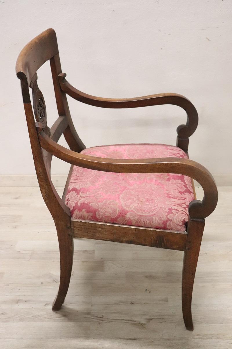 Late 18th Century Italian Directoire Solid Walnut Armchair  For Sale 4
