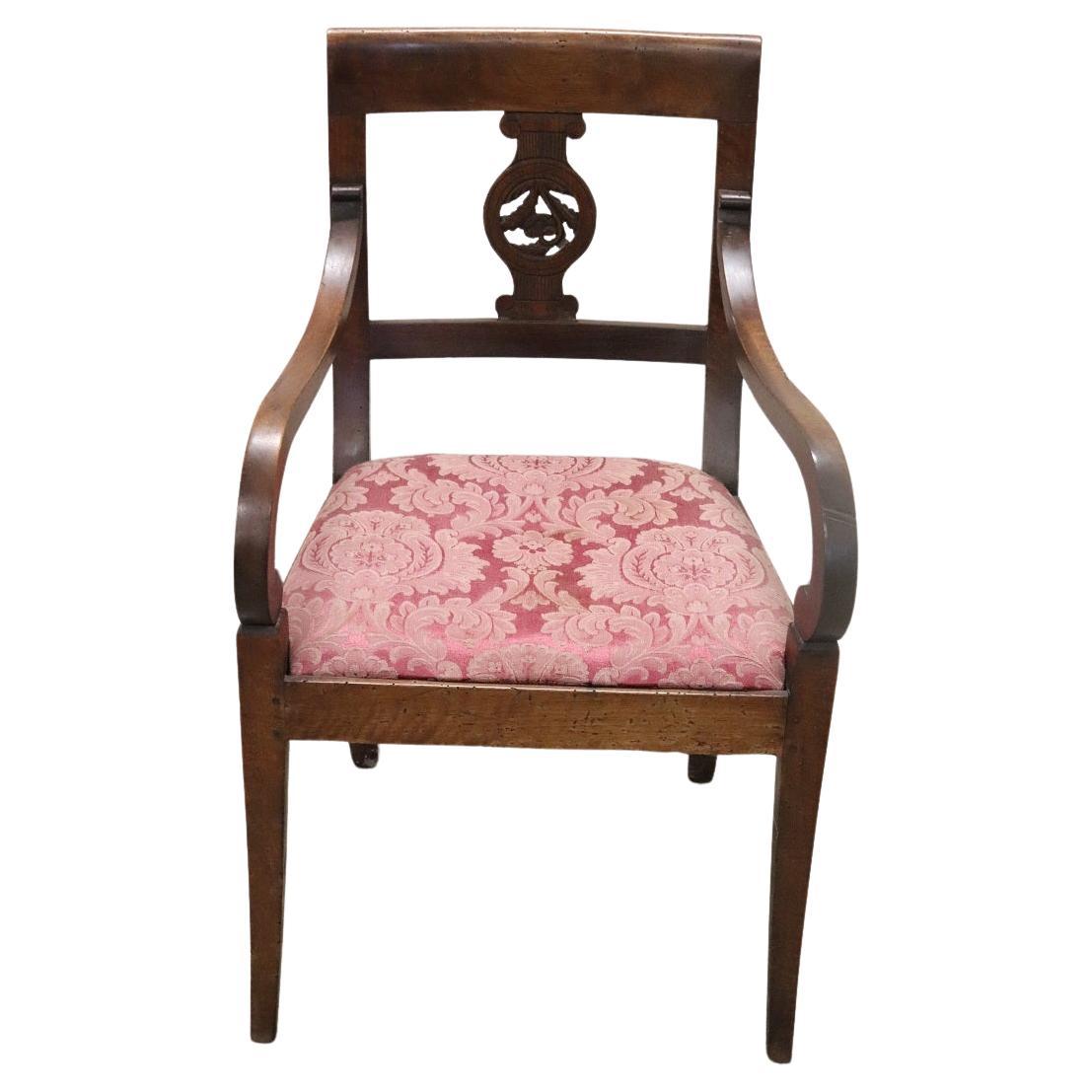 Late 18th Century Italian Directoire Solid Walnut Armchair  For Sale