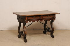 Late 18th Century Italian Fratino Table w/Drawers & Forged Iron Stretcher