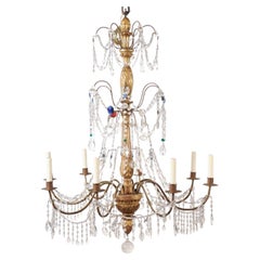 Late 18th Century Italian Genovese Giltwood & Crystal Chandelier
