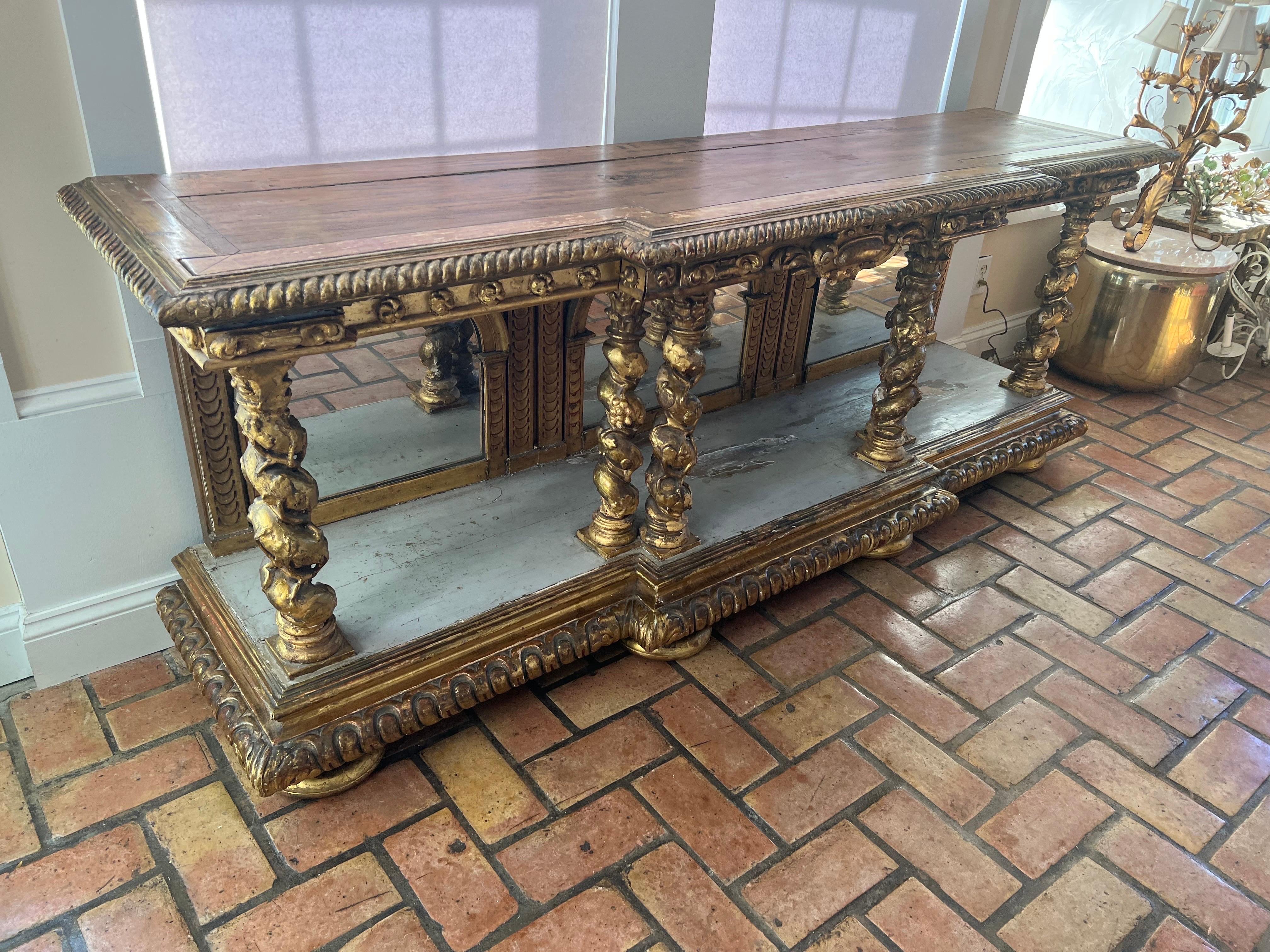 Late 18th Century Italian Gilt Console with Mirrors For Sale 6