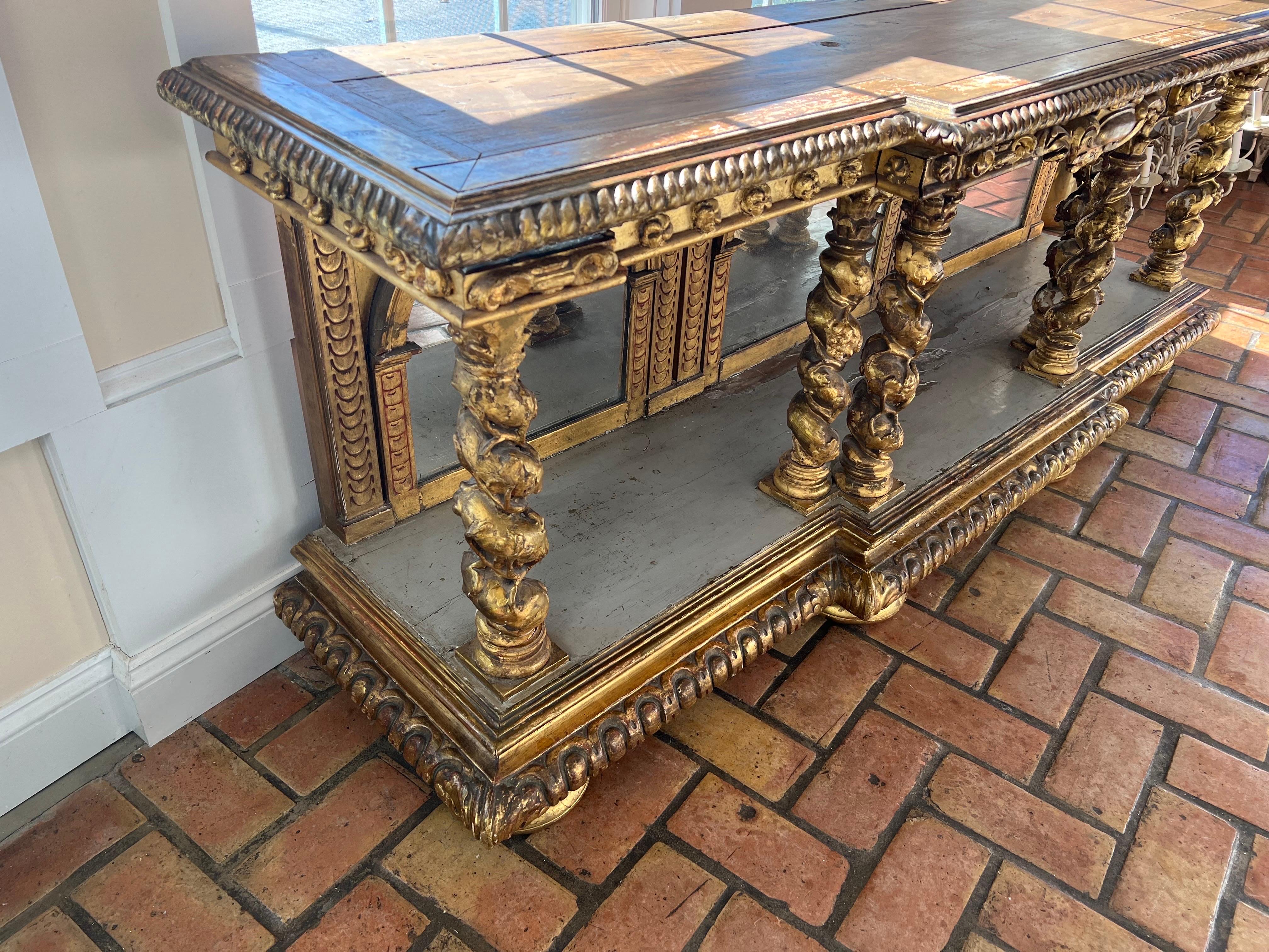 Late 18th Century Italian Gilt Console with Mirrors For Sale 7