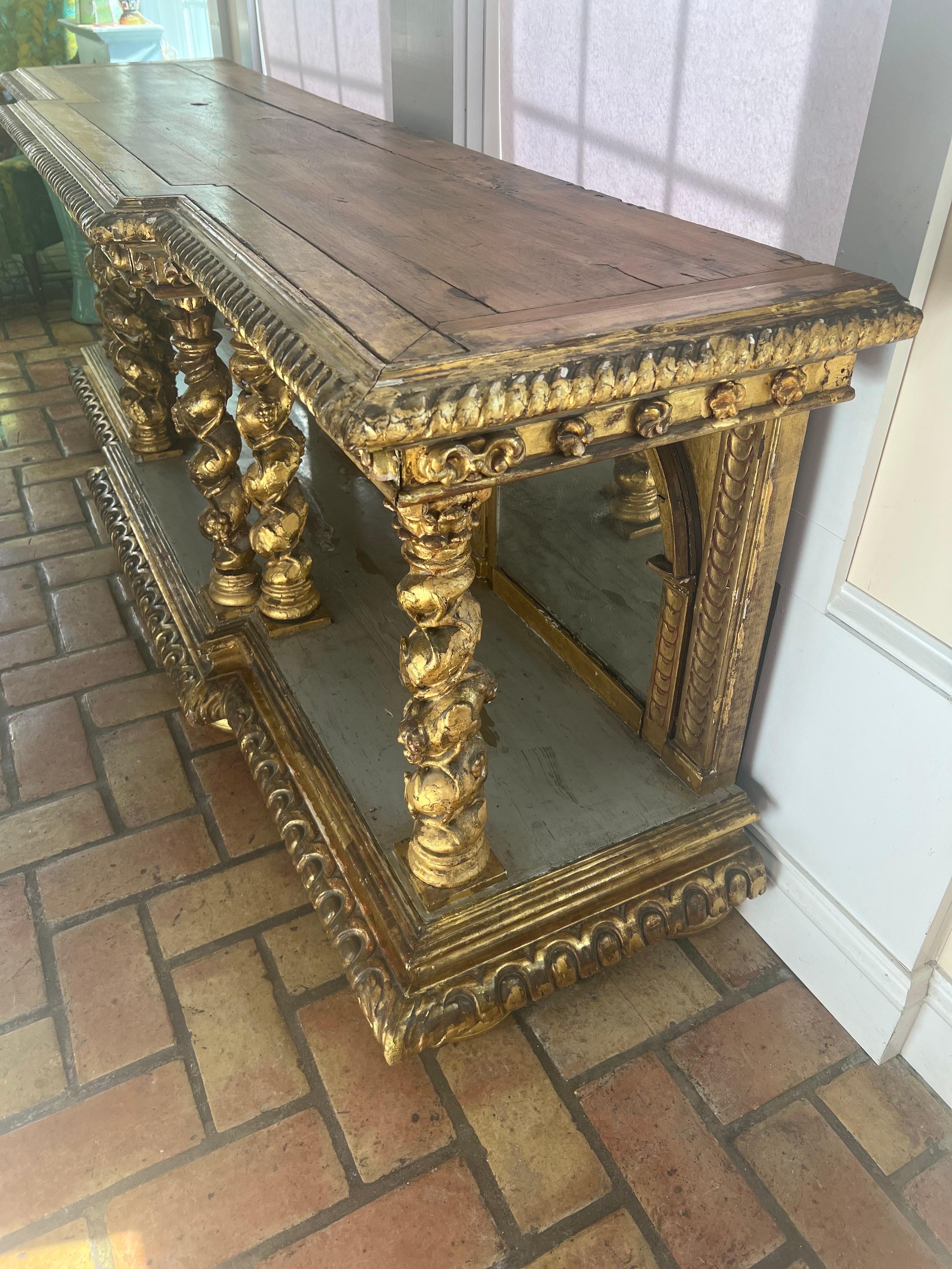 Late 18th Century Italian Gilt Console with Mirrors For Sale 8
