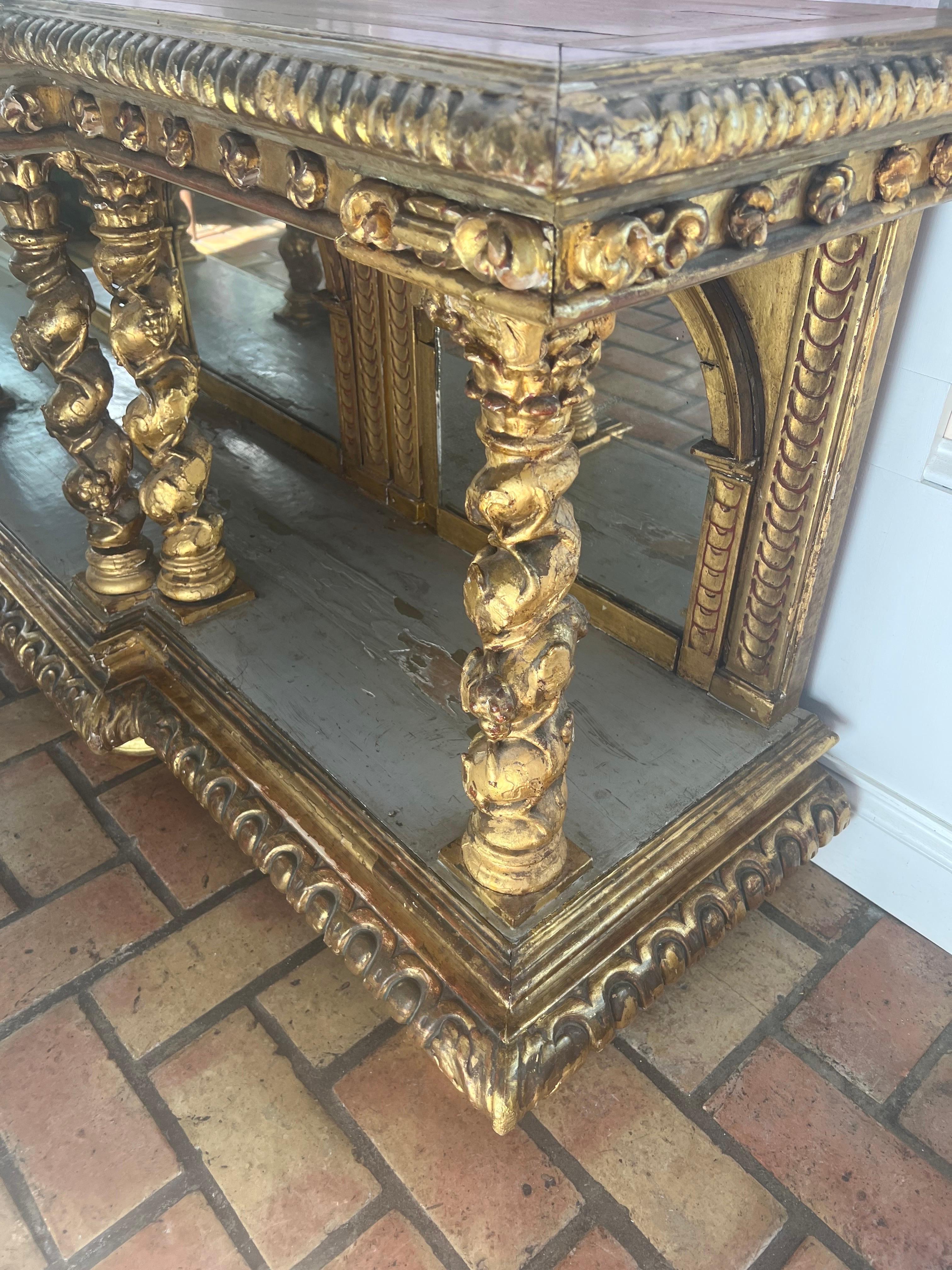 Late 18th Century Italian Gilt Console with Mirrors For Sale 9