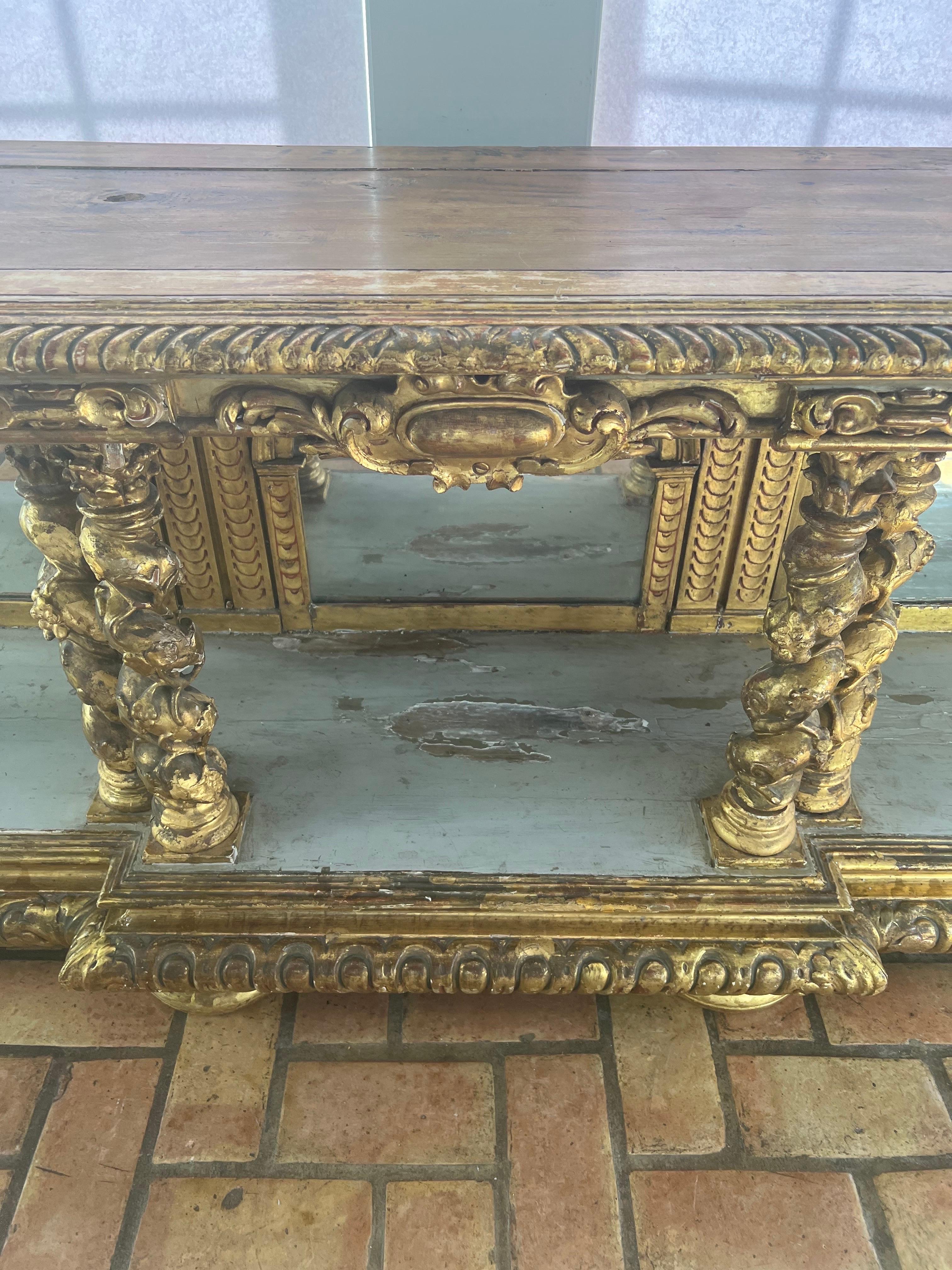 Late 18th Century Italian Gilt Console with Mirrors For Sale 13