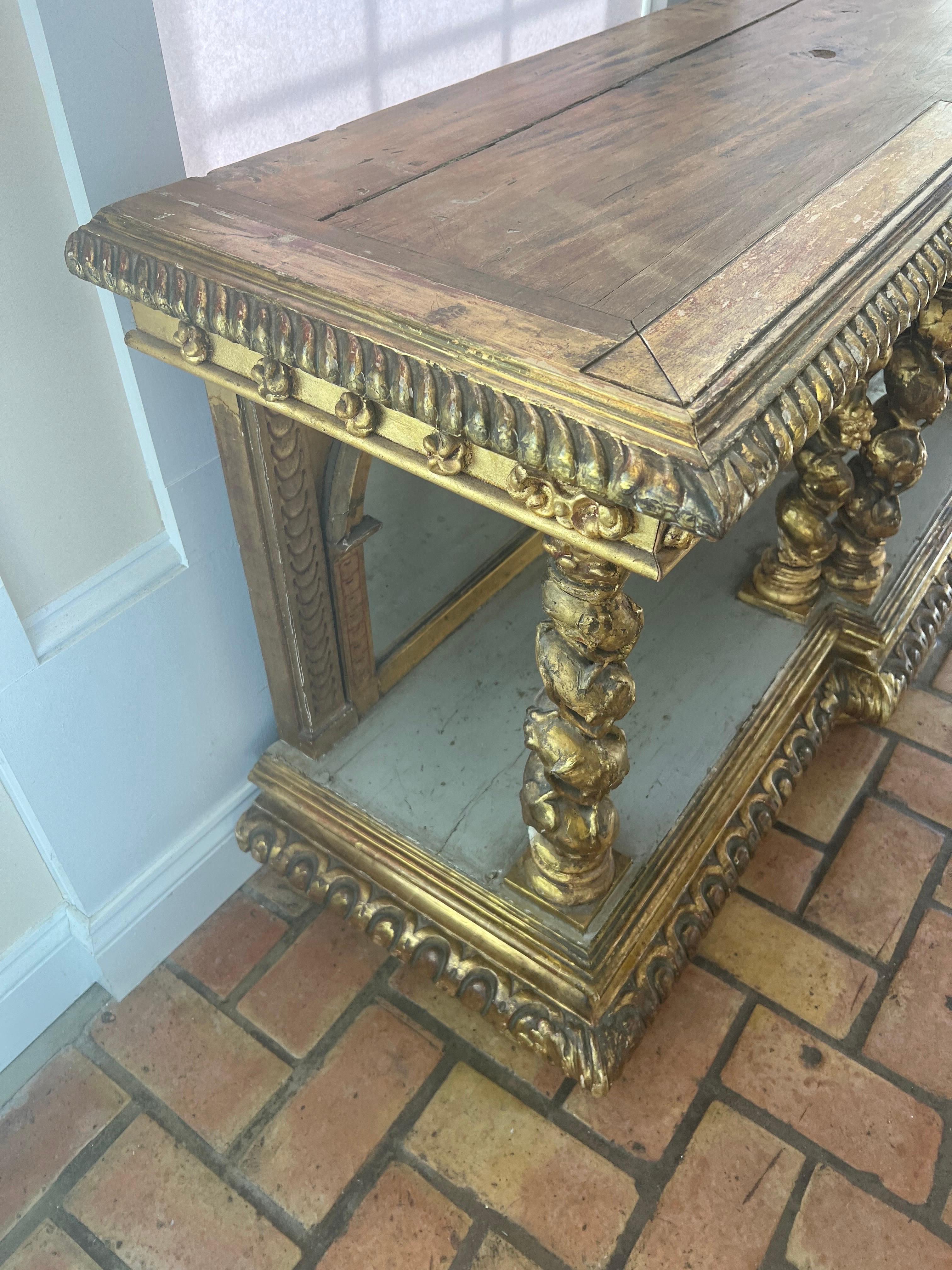 Late 18th Century Italian Gilt Console with Mirrors For Sale 15