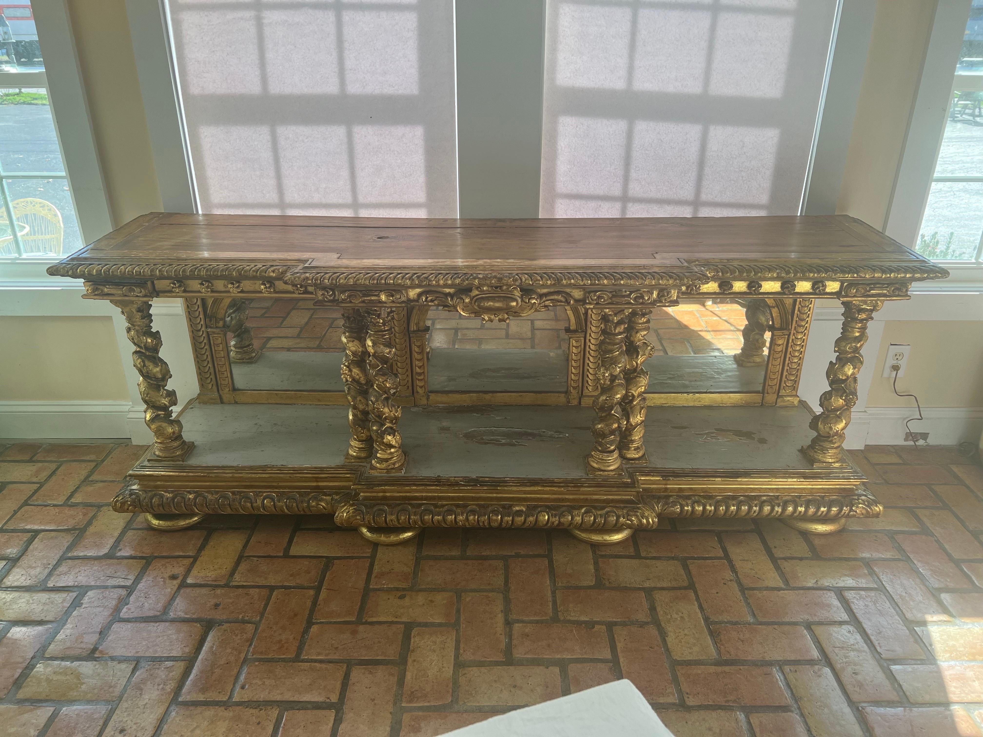 Neoclassical Late 18th Century Italian Gilt Console with Mirrors For Sale