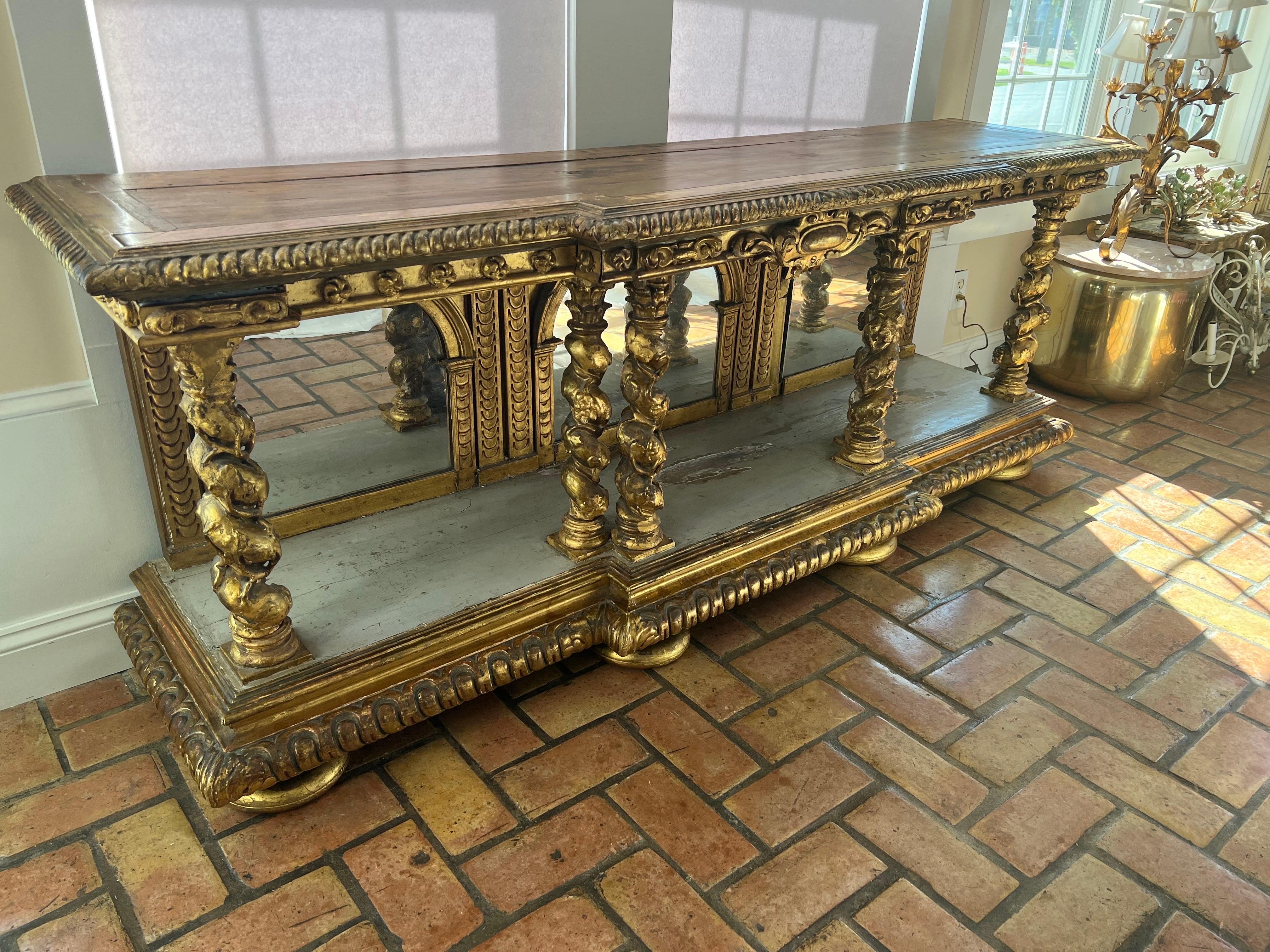 Late 18th Century Italian Gilt Console with Mirrors In Good Condition For Sale In Redding, CT