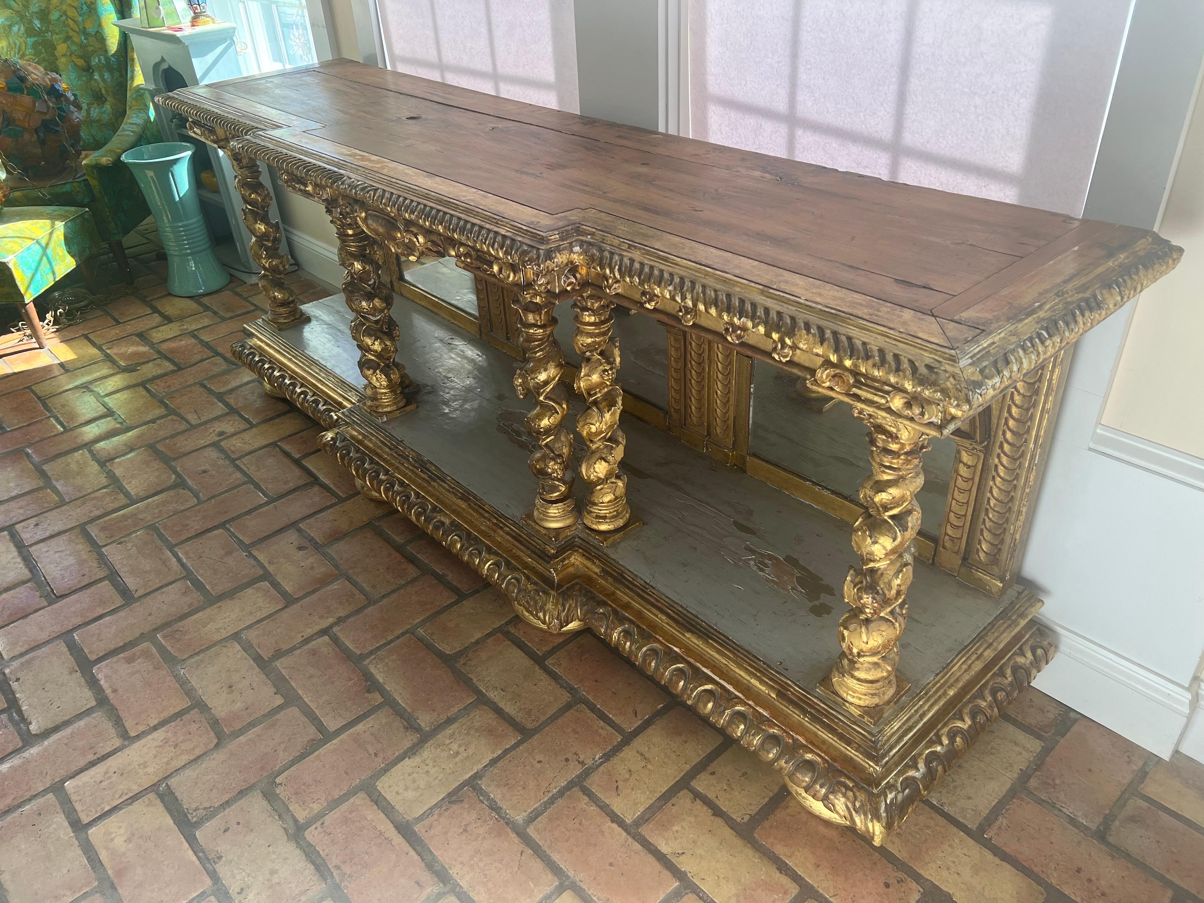 Late 18th Century Italian Gilt Console with Mirrors For Sale 1