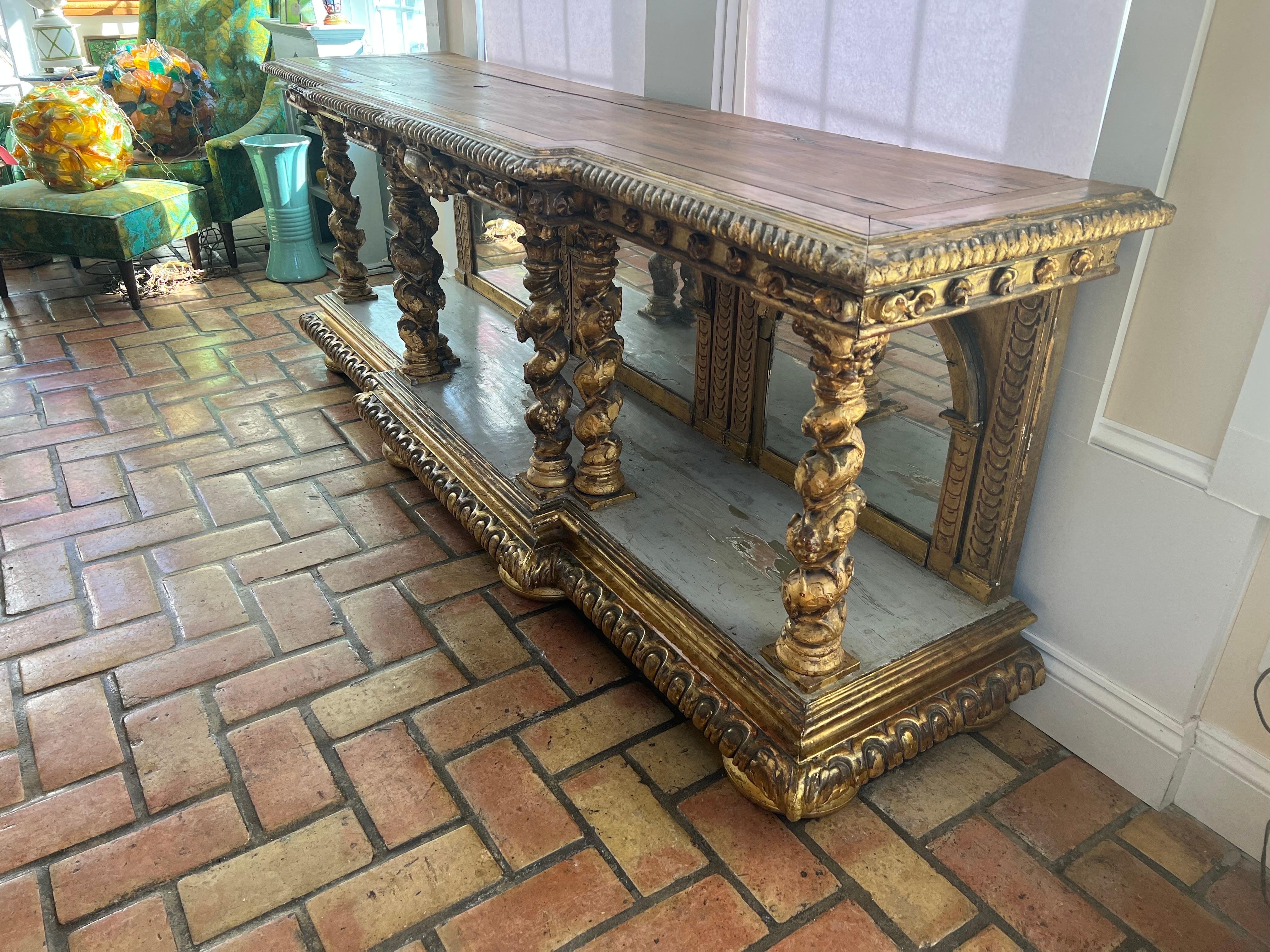 Late 18th Century Italian Gilt Console with Mirrors For Sale 2