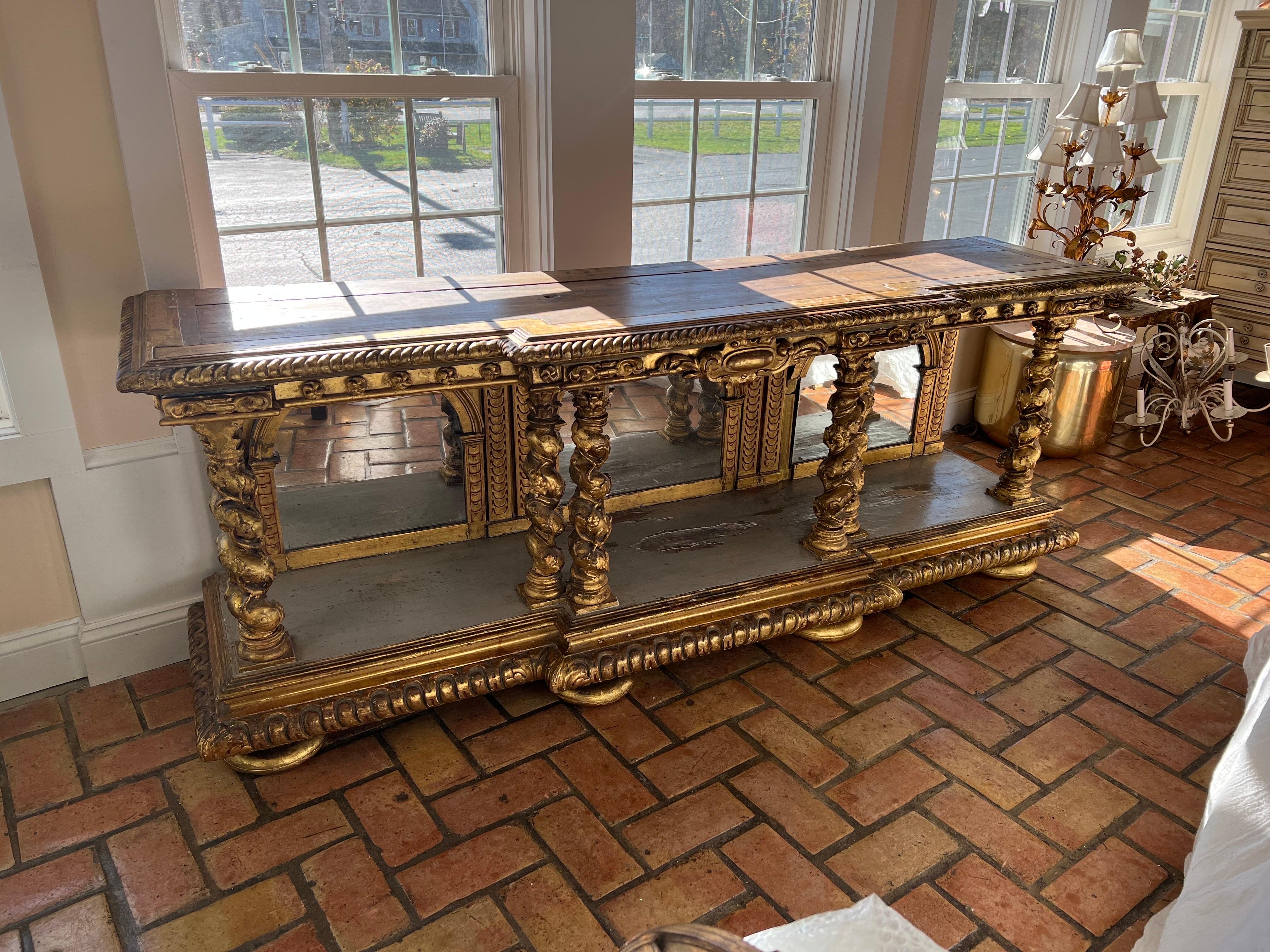 Late 18th Century Italian Gilt Console with Mirrors For Sale 3