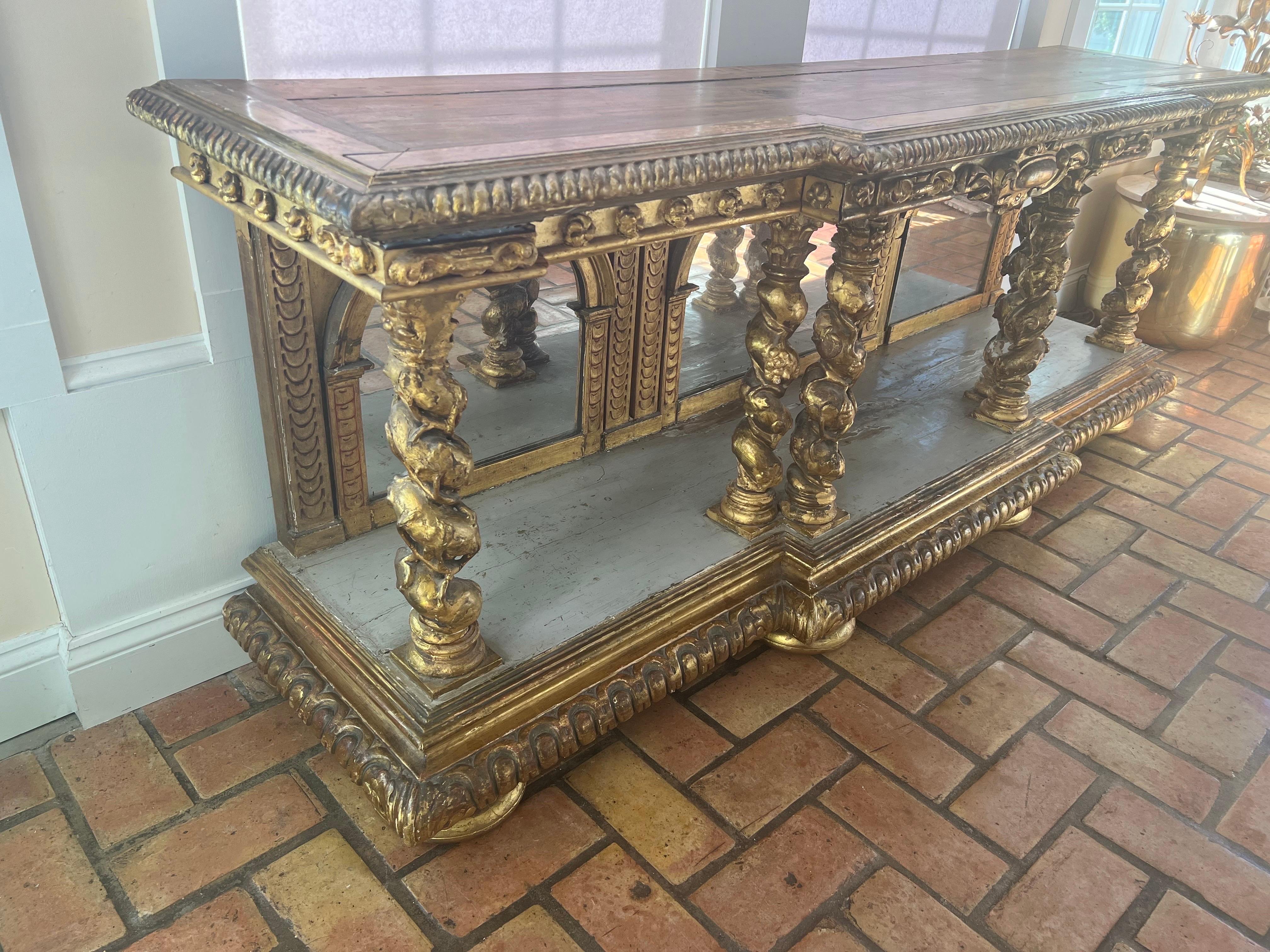 Late 18th Century Italian Gilt Console with Mirrors For Sale 4