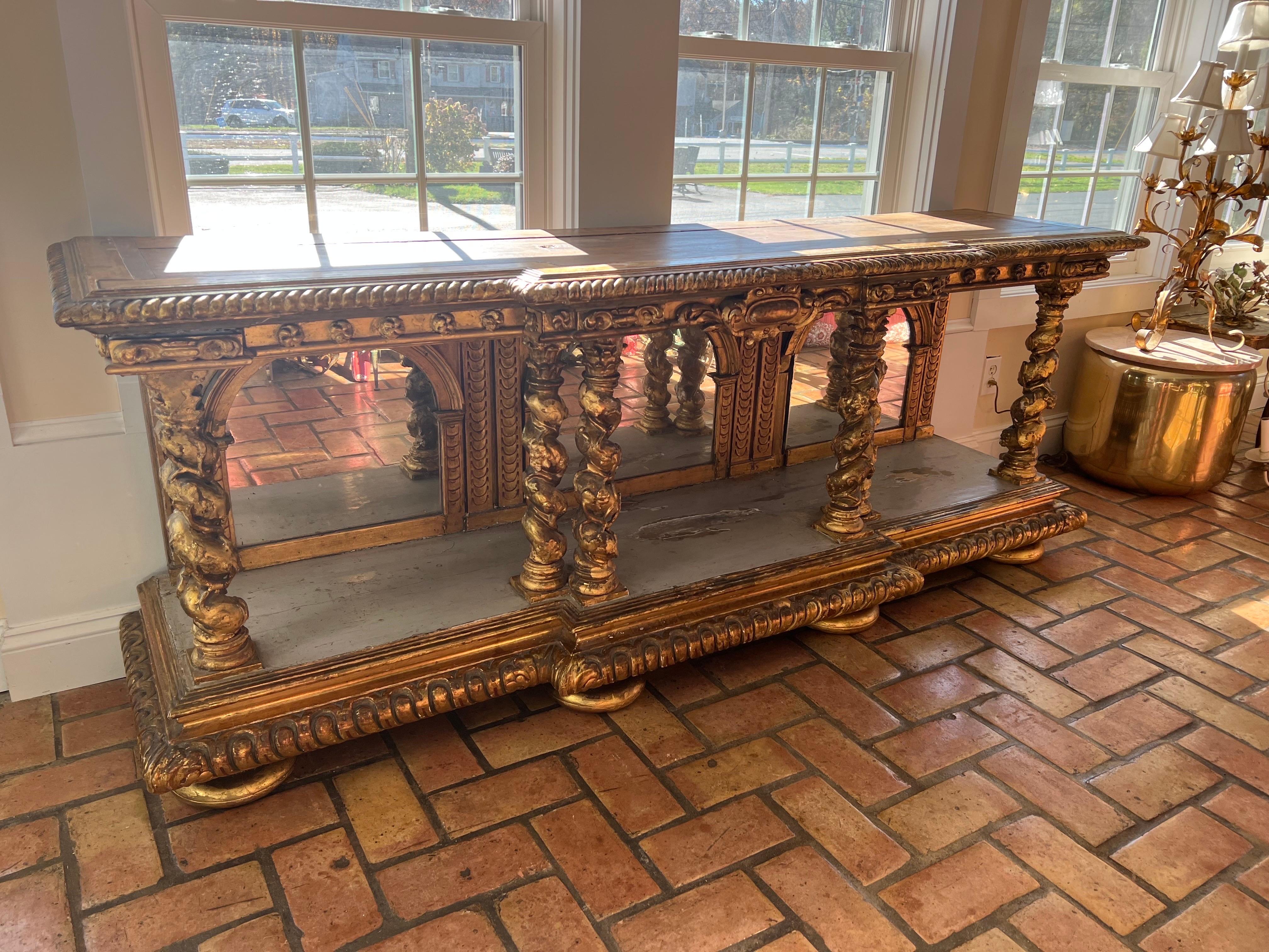 Late 18th Century Italian Gilt Console with Mirrors For Sale 5