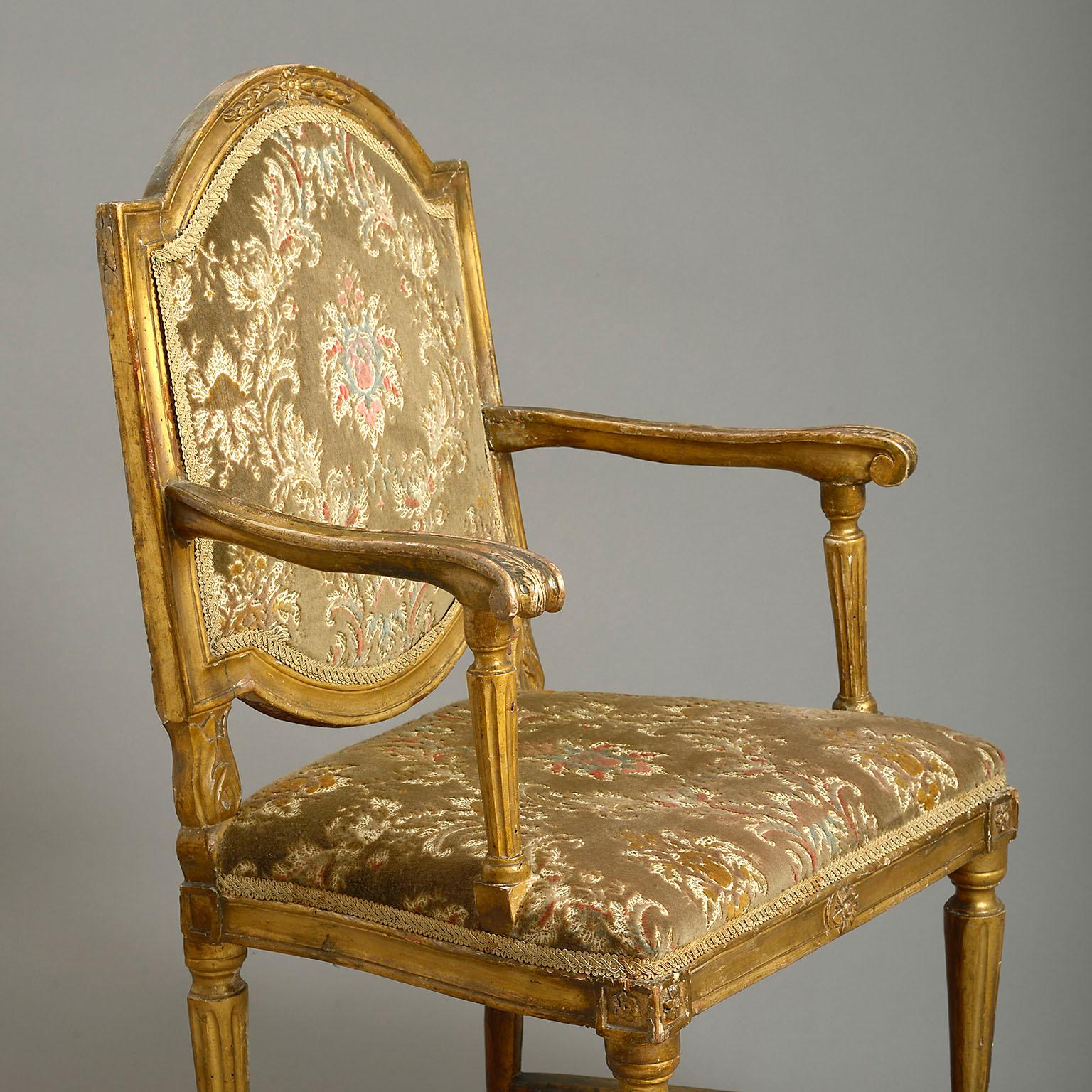 Neoclassical Late 18th Century Italian Giltwood Armchair