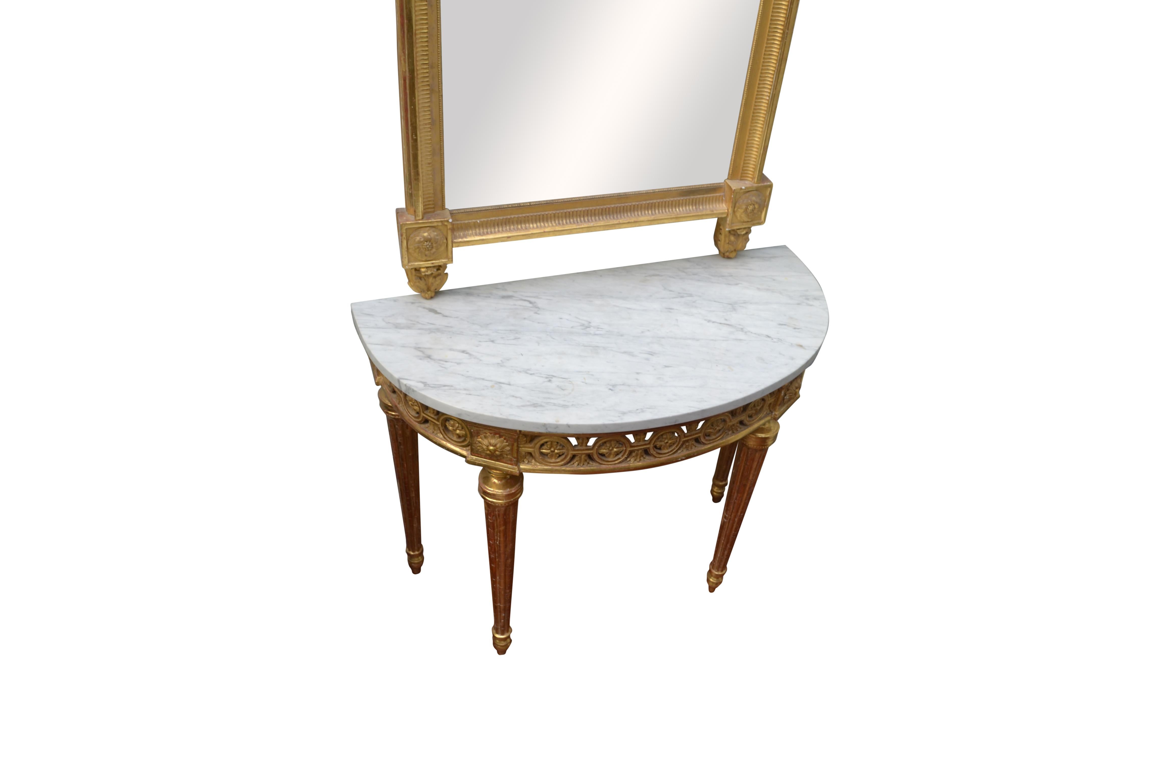 Late 18th Century Italian Giltwood Mirror and Demilune Console For Sale 3