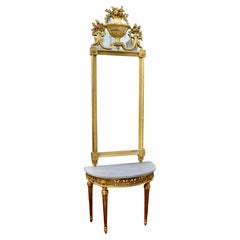 Late 18th Century Italian Giltwood Mirror and Demilune Console