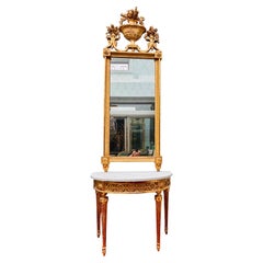 Late 18th Century Italian Giltwood Mirror and Demilune Console