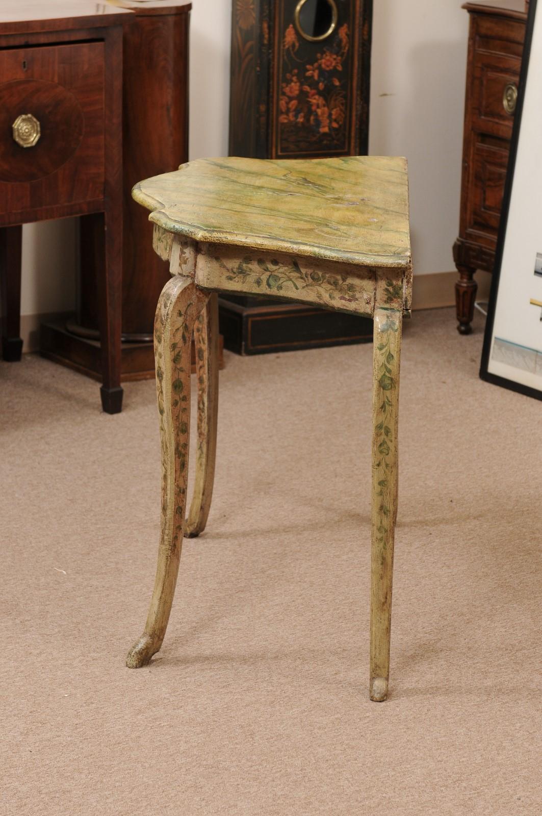 Late 18th Century Italian Green Painted Console Table with Floral Decoration  For Sale 4