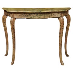 Late 18th Century Italian Green Painted Console Table with Floral Decoration 