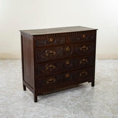 Late 18th Century Italian Hand Carved Oak Chest of Drawers