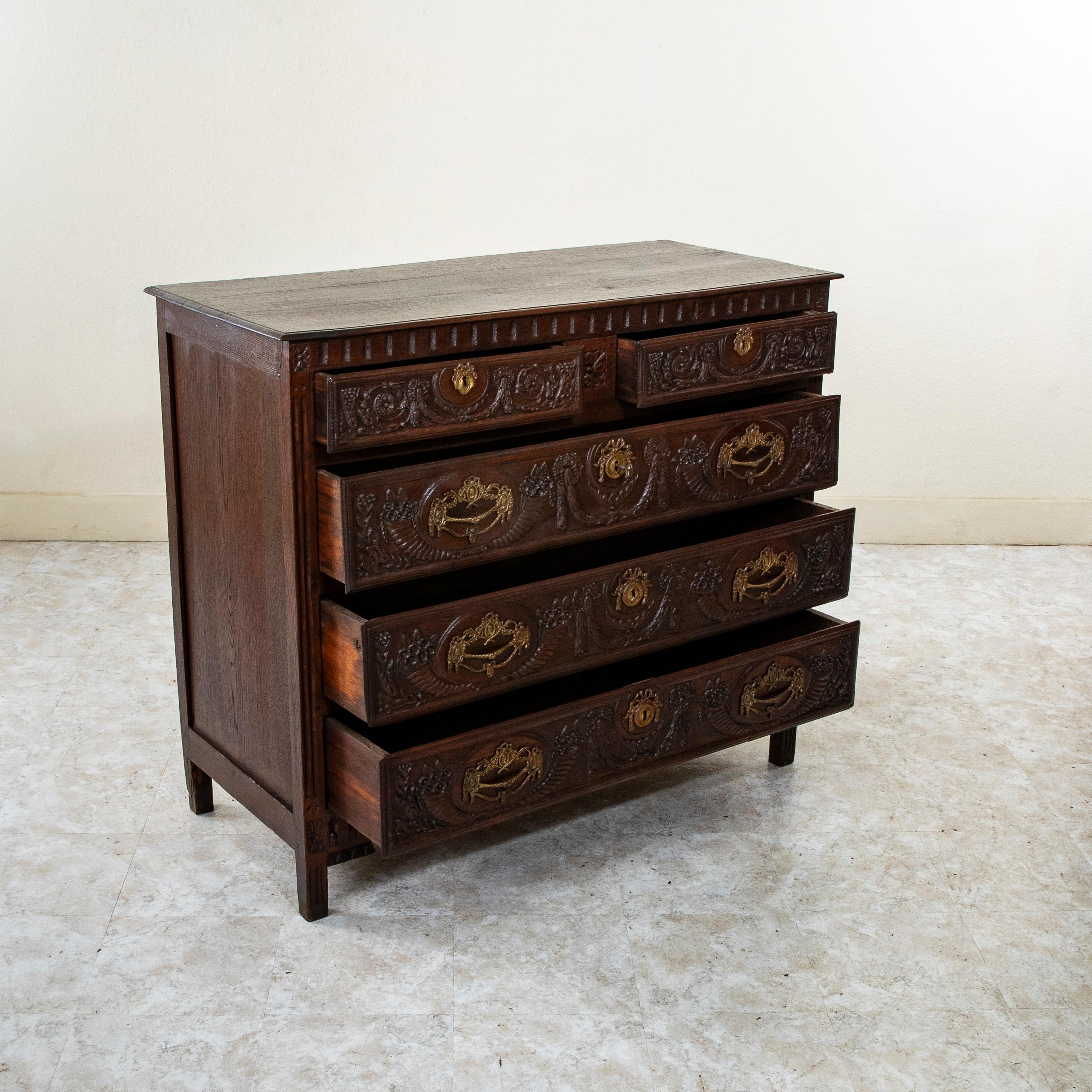 Late 18th Century Italian Hand Carved Oak Chest of Drawers For Sale 2