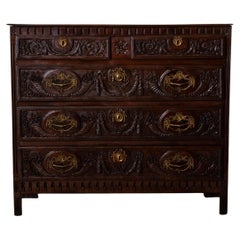 Late 18th Century Italian Hand Carved Oak Chest of Drawers