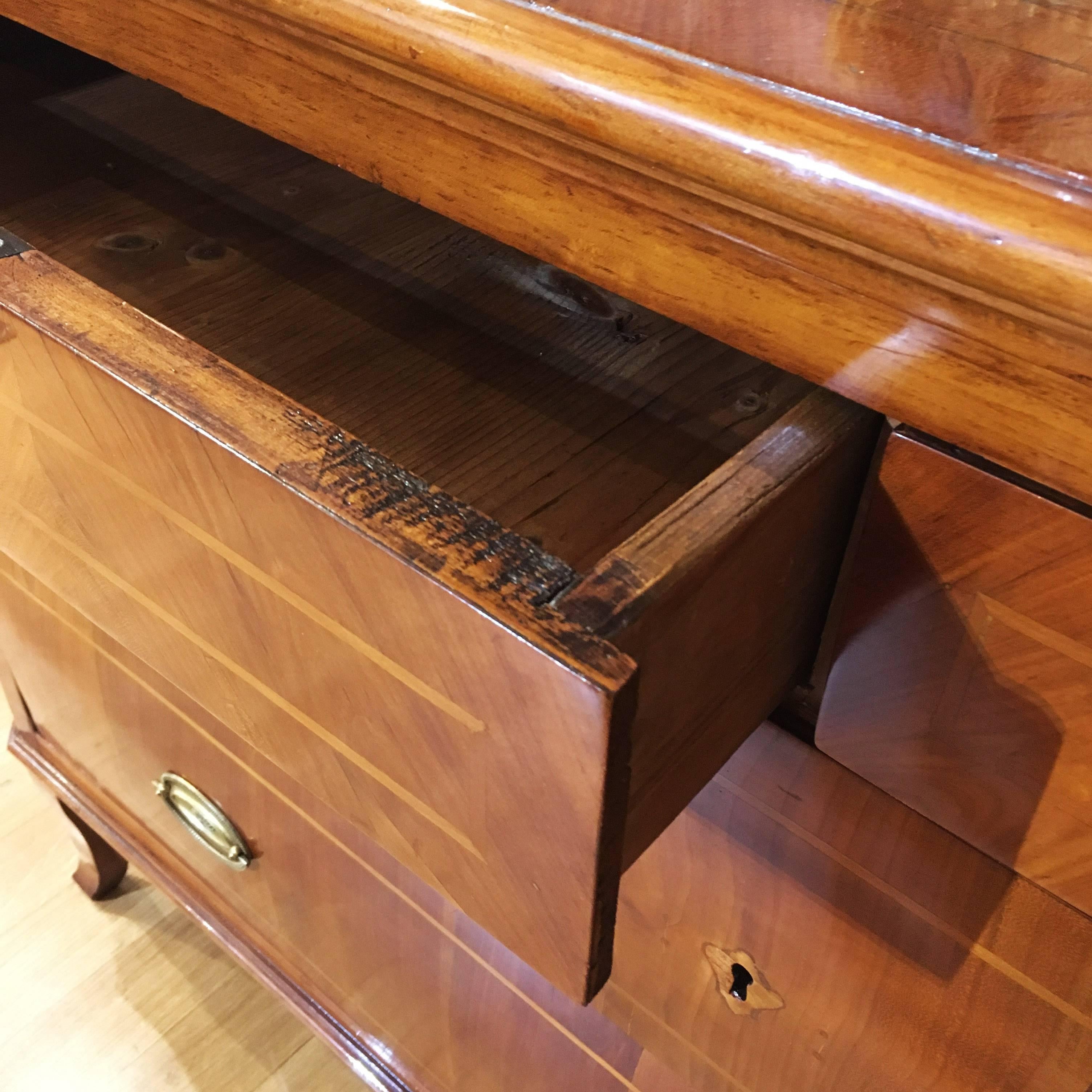 Inlay Late 18th Century Italian Louis XVI Commode or Dresser in Solid Cherrywood For Sale
