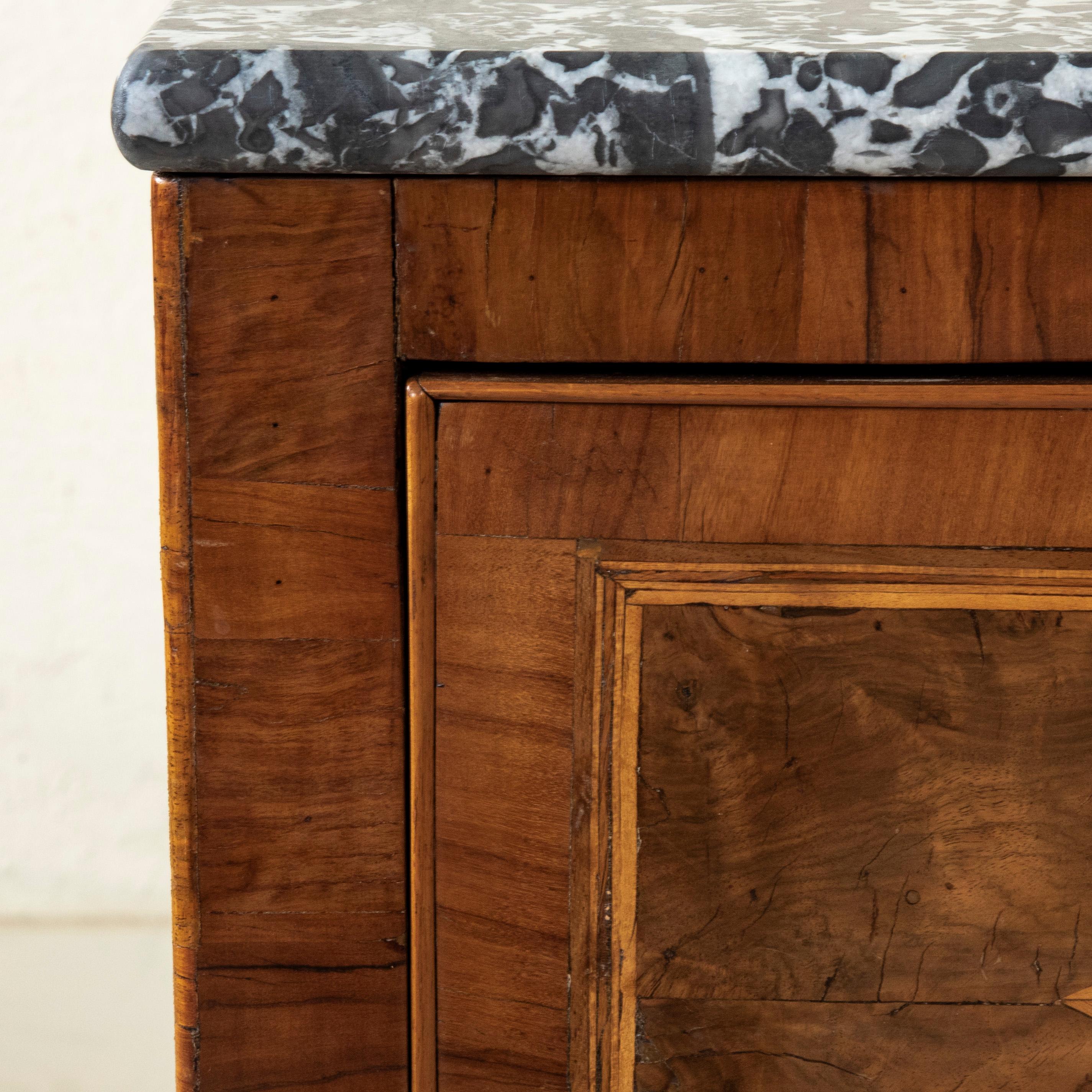 Late 18th Century Italian Marquetry Walnut Chest or Nightstand, Marble Top im Angebot 3