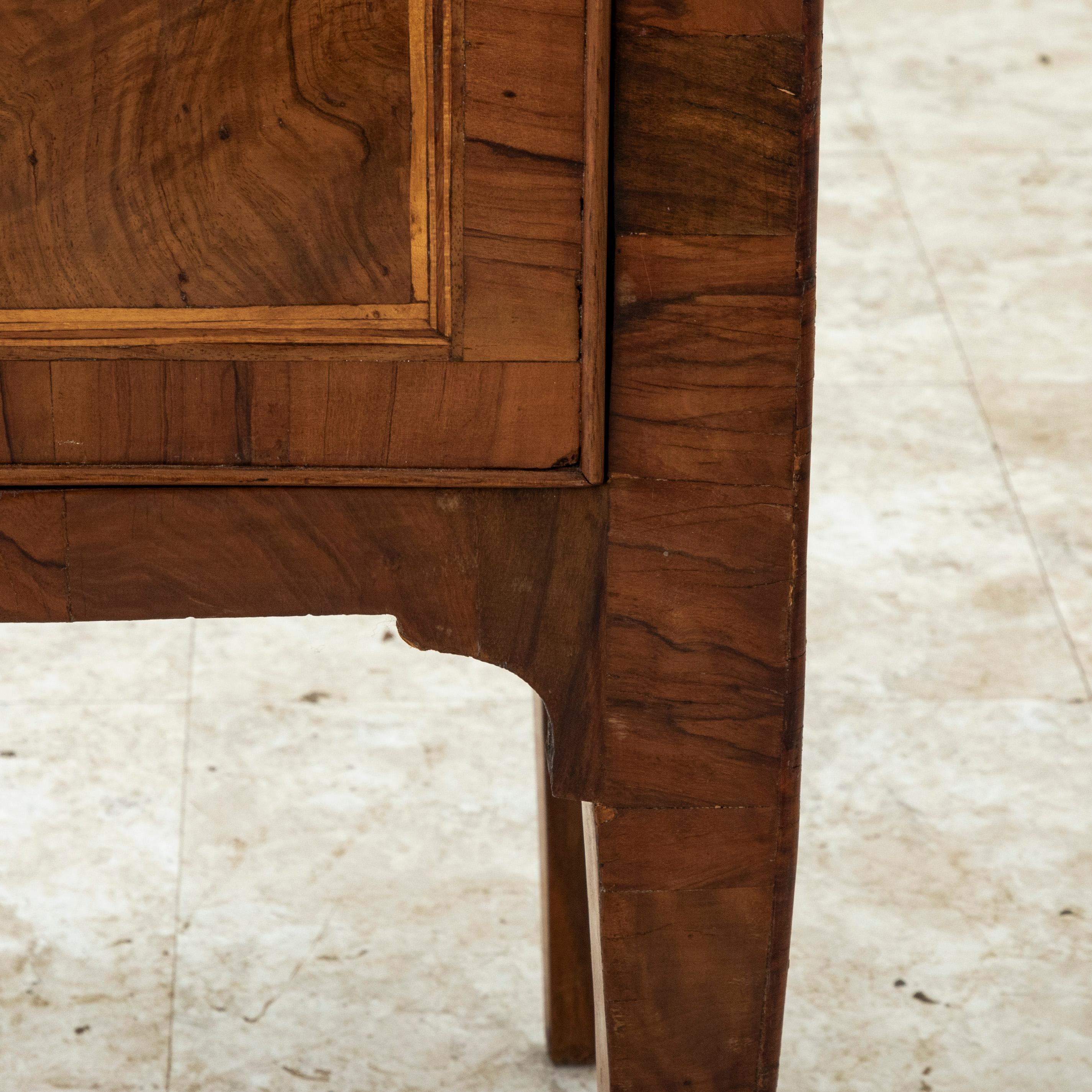 Late 18th Century Italian Marquetry Walnut Chest or Nightstand, Marble Top im Angebot 6