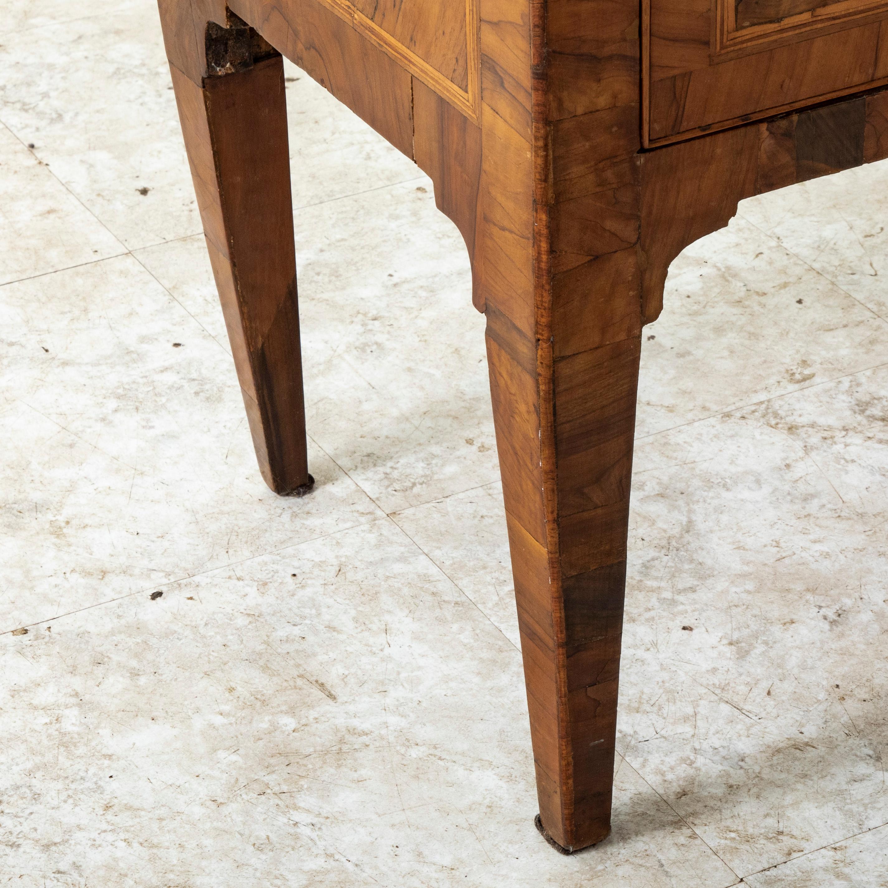 Late 18th Century Italian Marquetry Walnut Chest or Nightstand, Marble Top im Angebot 7