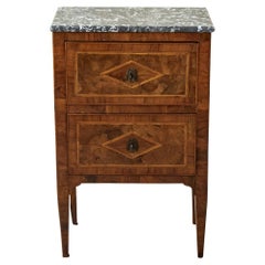 Late 18th Century Italian Marquetry Walnut Chest or Nightstand, Marble Top