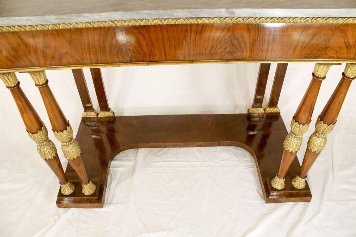 Polished Late 18th Century Italian Neoclassical Birchwood Pier Table with Marble Top For Sale