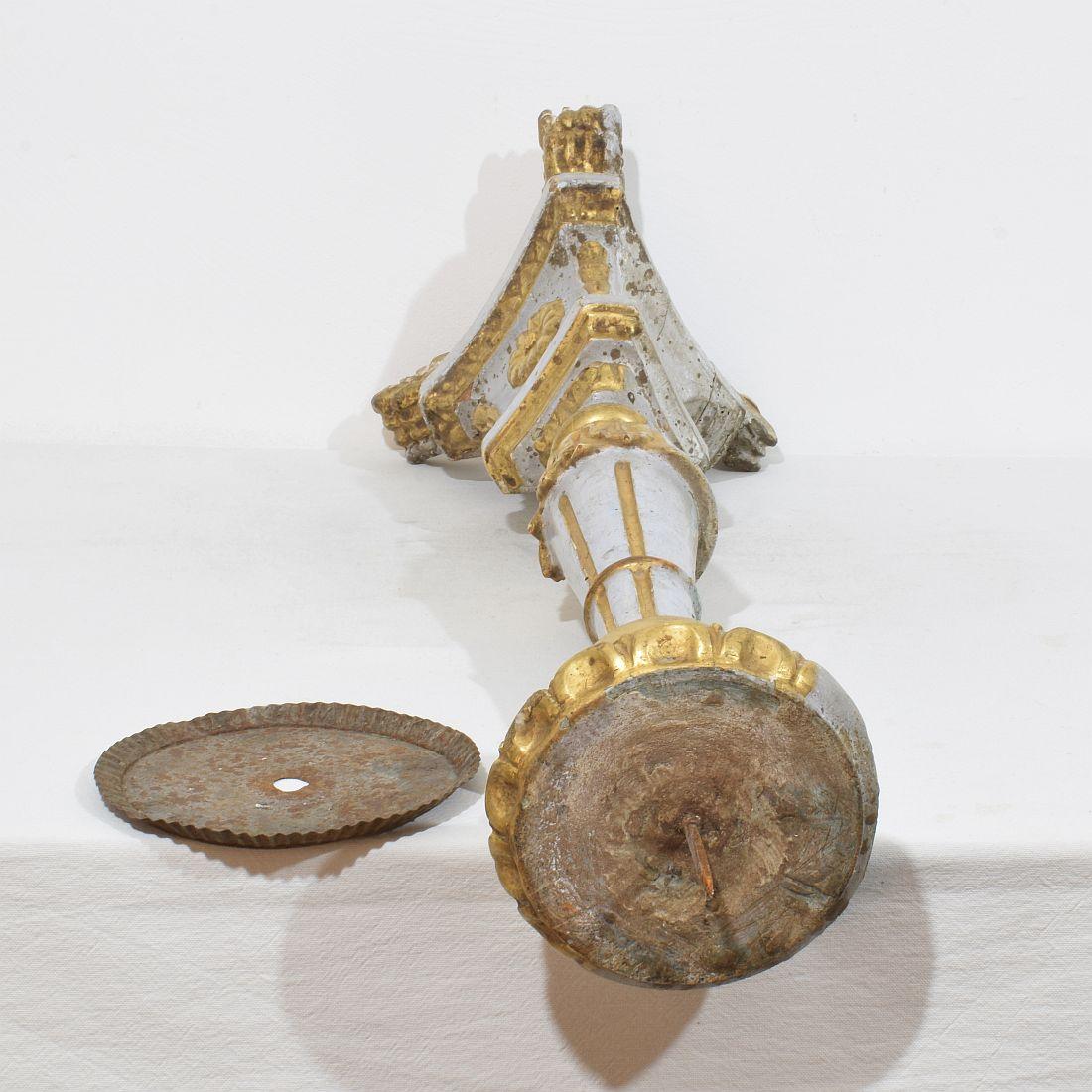 Late 18th Century Italian Neoclassical Carved Wooden Candleholder For Sale 14