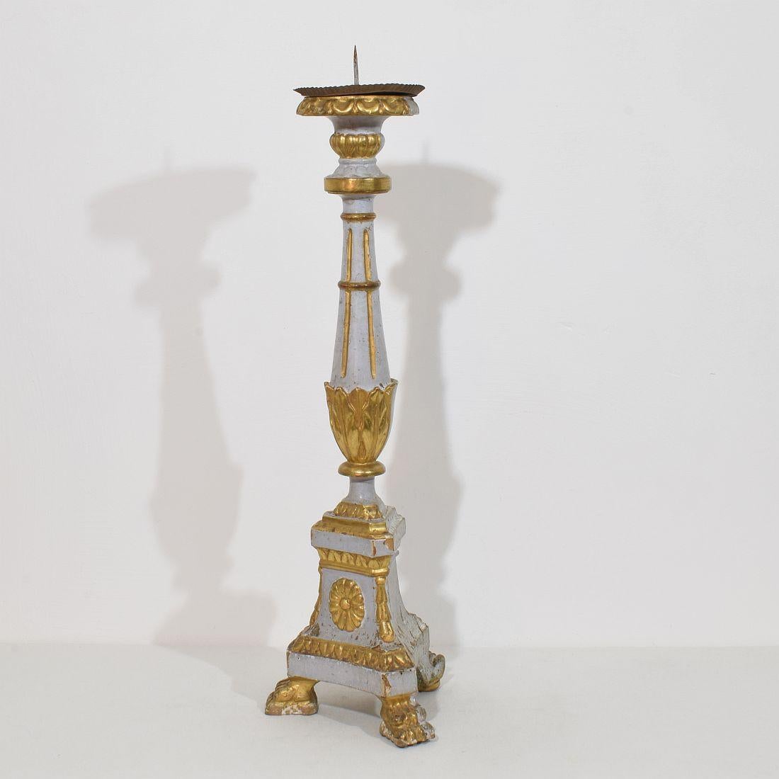 Hand-Carved Late 18th Century Italian Neoclassical Carved Wooden Candleholder For Sale