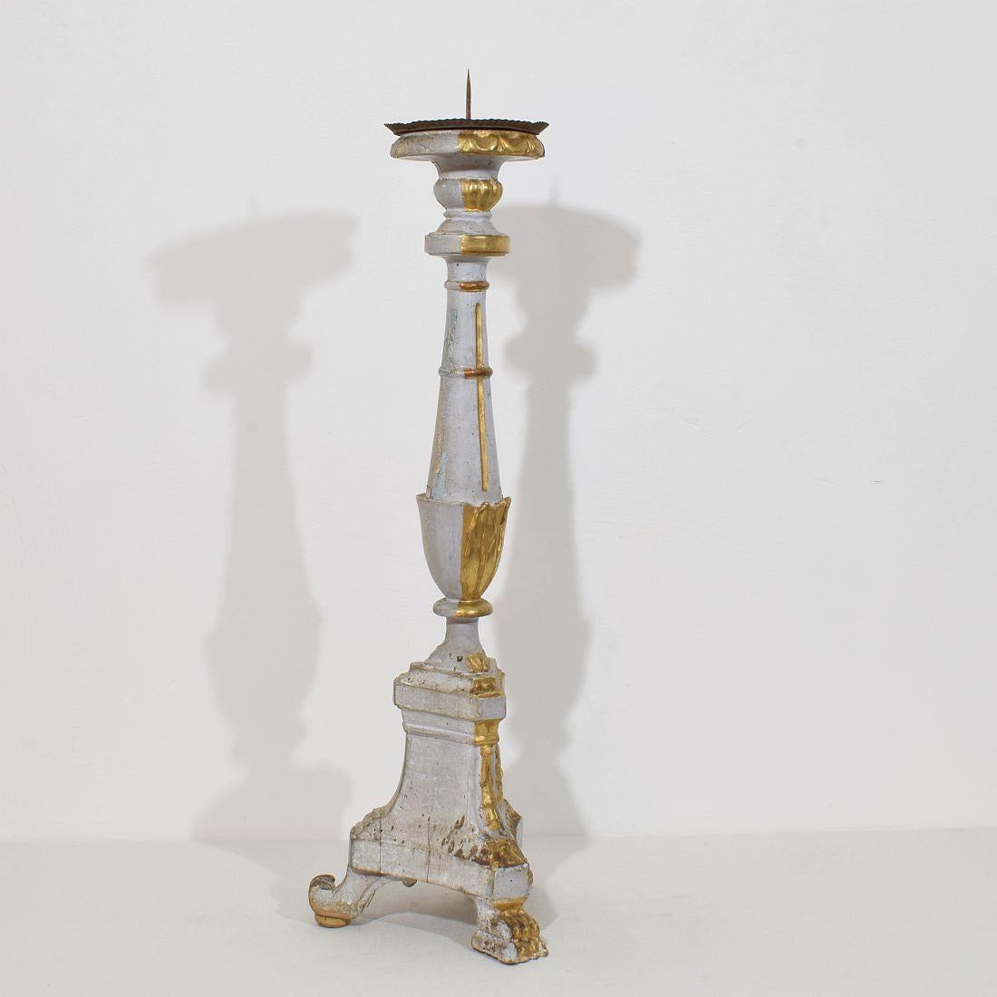 18th Century and Earlier Late 18th Century Italian Neoclassical Carved Wooden Candleholder For Sale