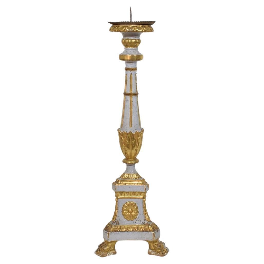 Late 18th Century Italian Neoclassical Carved Wooden Candleholder For Sale