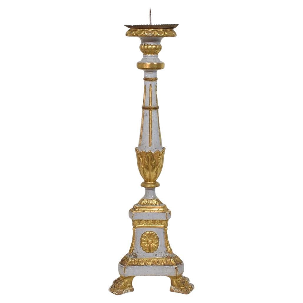 Late 18th Century Italian Neoclassical Carved Wooden Candleholder For Sale