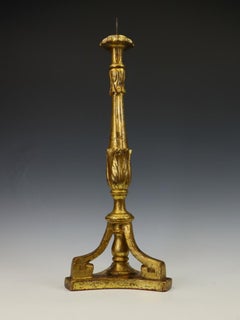 18th Century Italian Neoclassical Giltwood Candlestick, Tripod Base