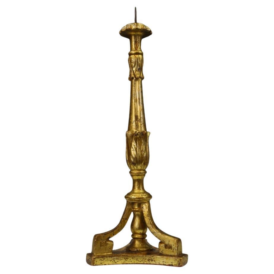 18th Century Italian Neoclassical Giltwood Candlestick, Tripod Base