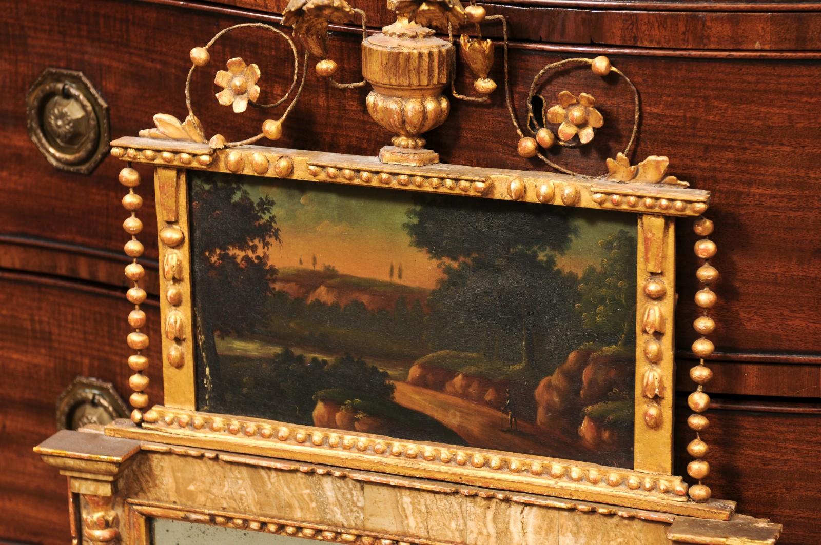 Espejo neoclásico italiano de finales del siglo XVIII chapado en madera dorada y mármol Mármol en venta